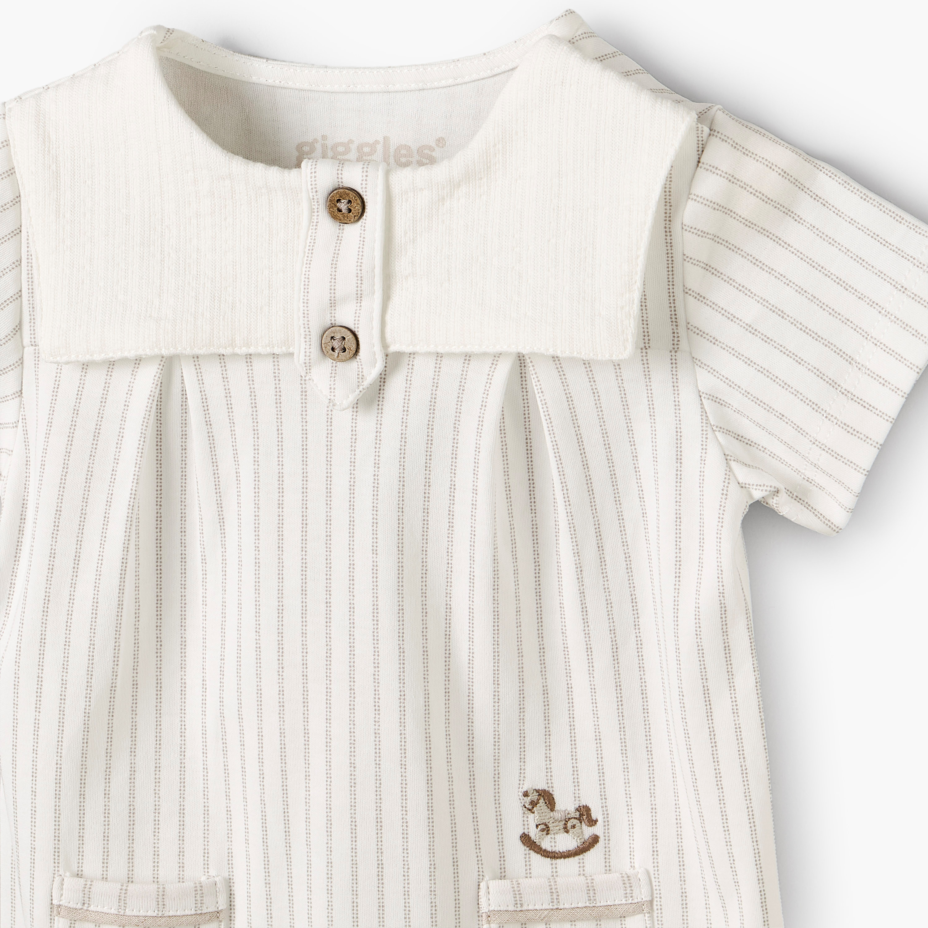 Giggles Collared Short Sleeves Romper with Striped Design-baby-boys-clothing-rompers-image-4
