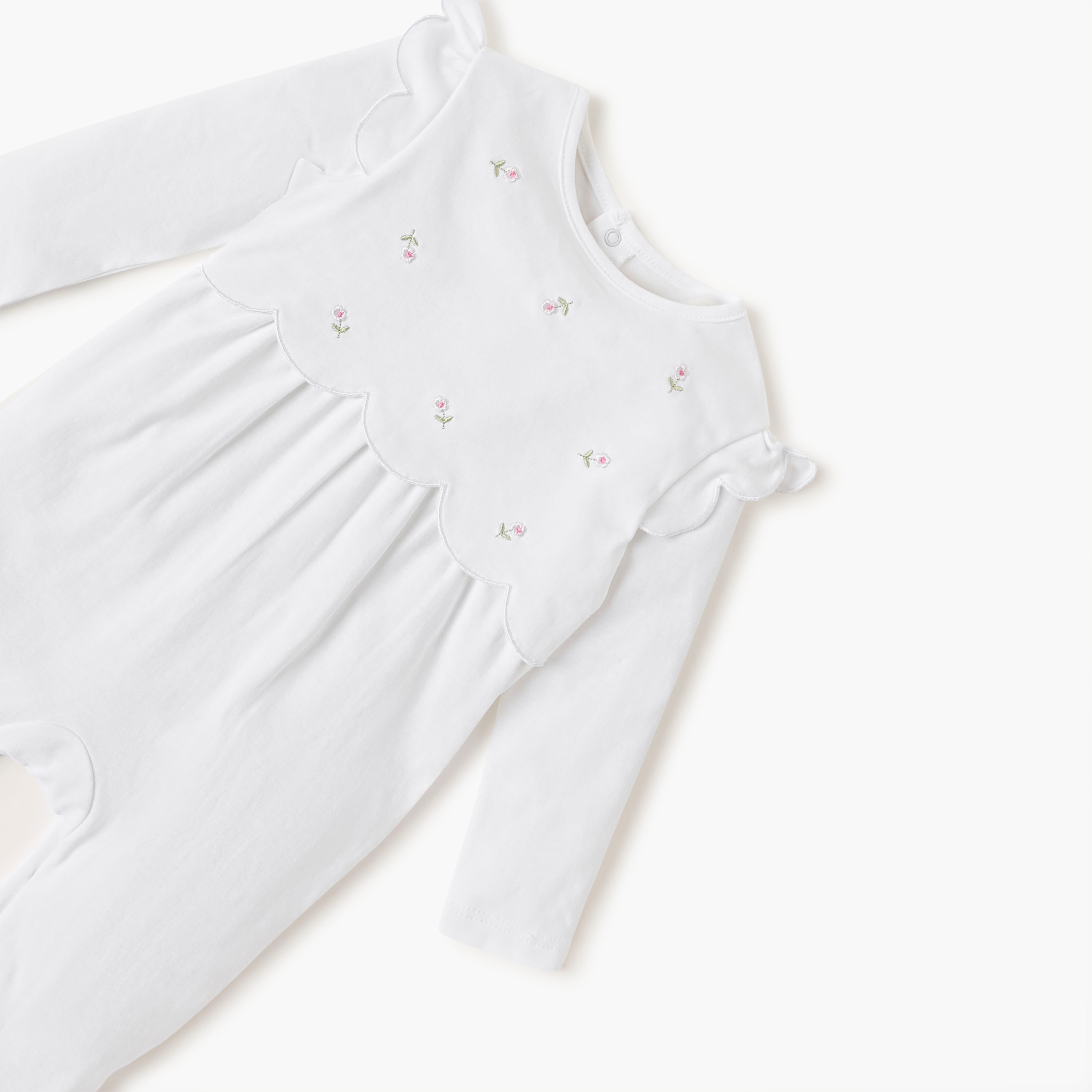 Giggles Flower Embroidered Closed Feet Sleepsuit with Button Closure-baby-girls-clothing-nightwear-sleepsuits-image-3