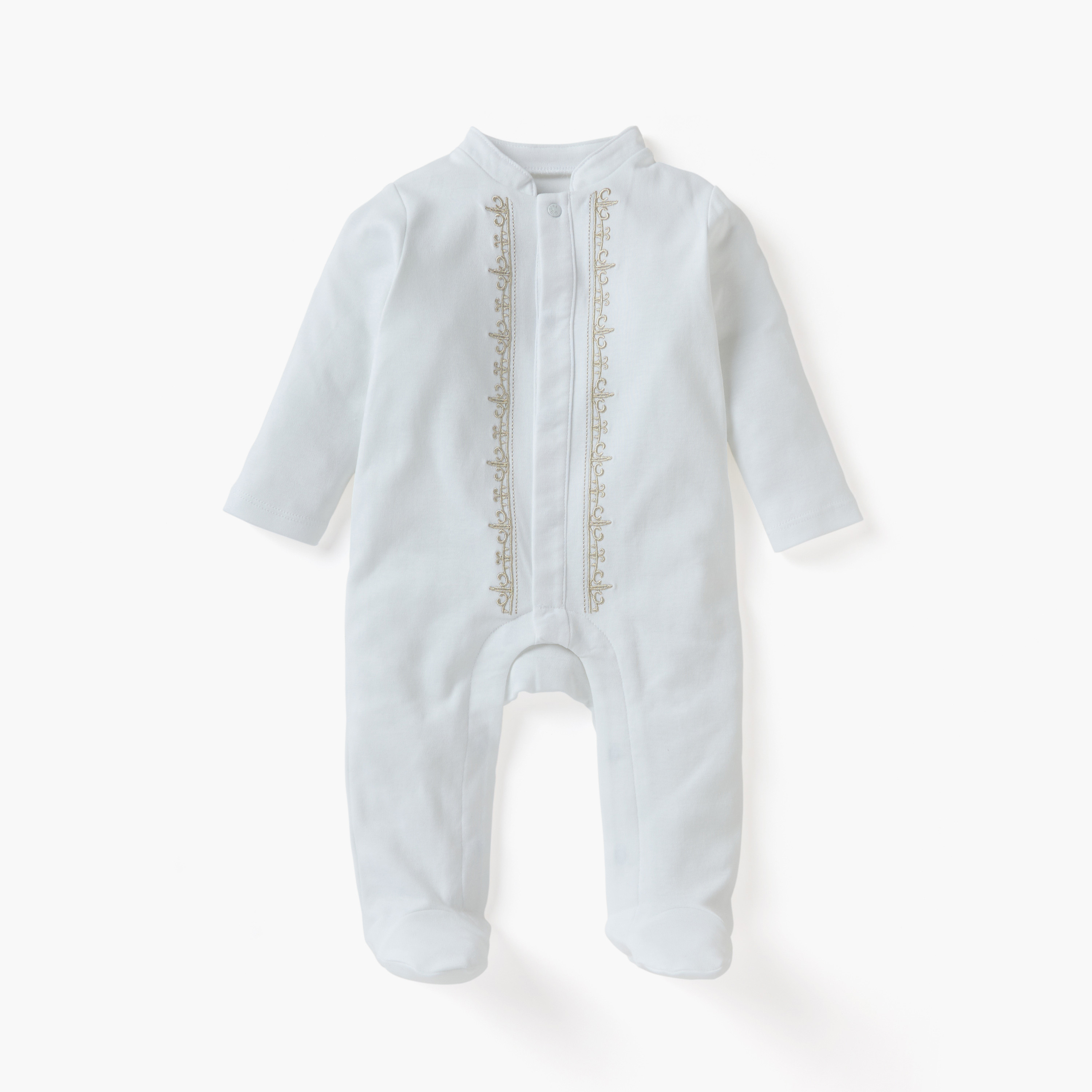 Giggles Embroidered Closed Feet Sleepsuit with Button Closure and Long Sleeves-baby-girls-clothing-nightwear-sleepsuits-image-1