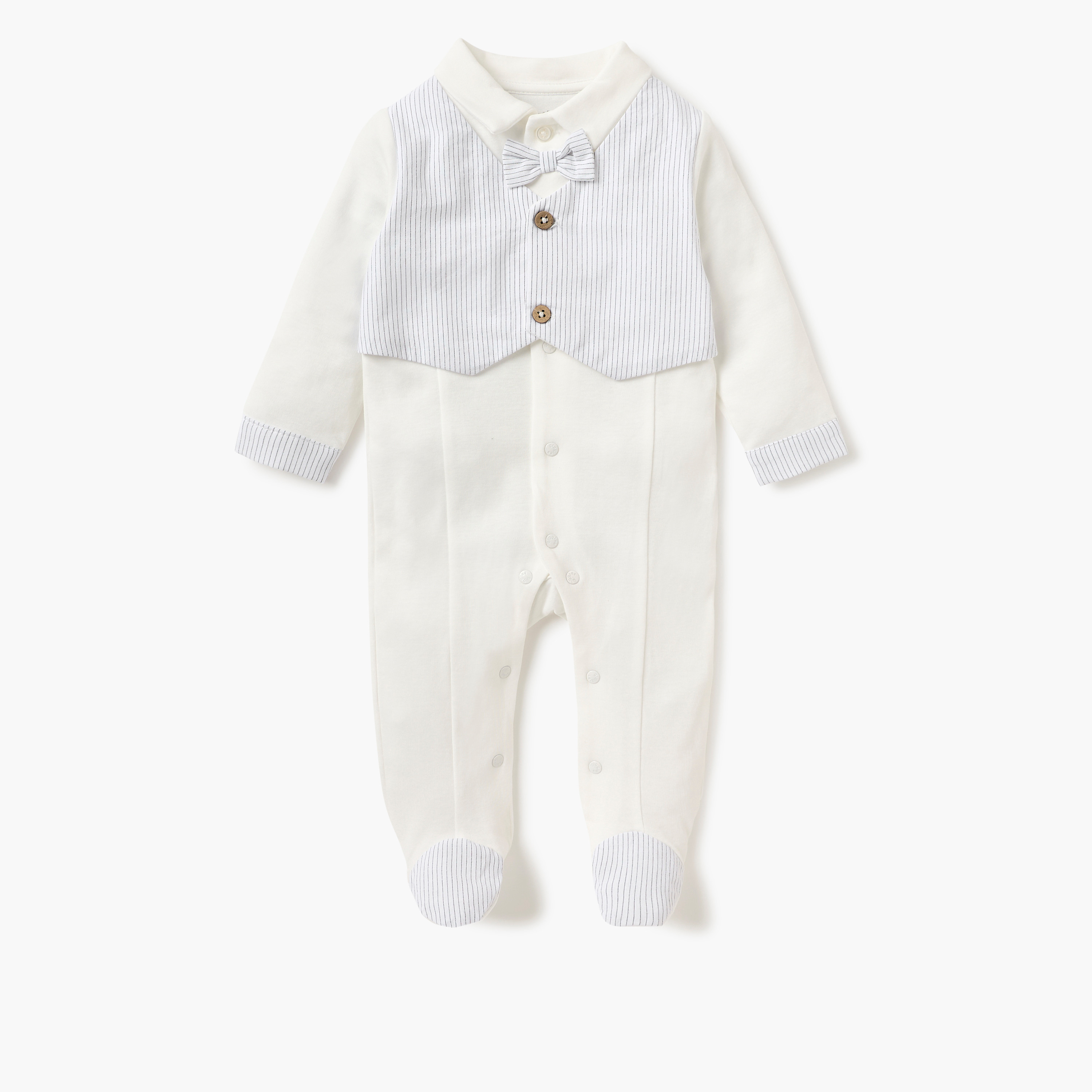 Giggles Solid Closed Feet Sleepsuit with Attached Vest and Bow Detail-baby-boys-clothing-nightwear-sleepsuits-image-1