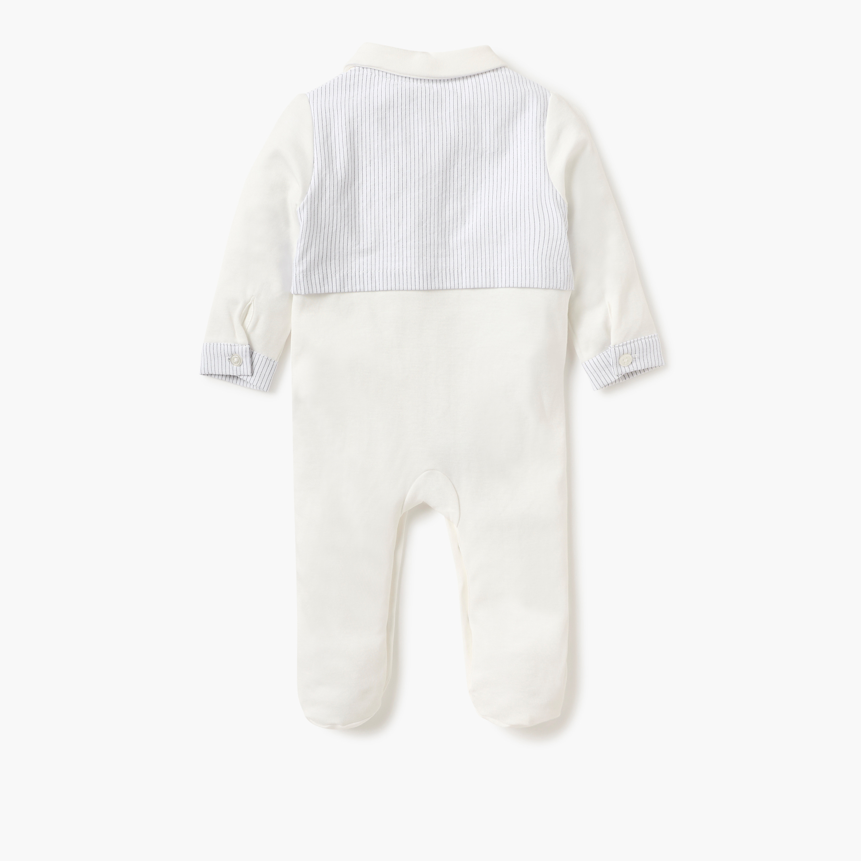 Giggles Solid Closed Feet Sleepsuit with Attached Vest and Bow Detail-baby-boys-clothing-nightwear-sleepsuits-image-2