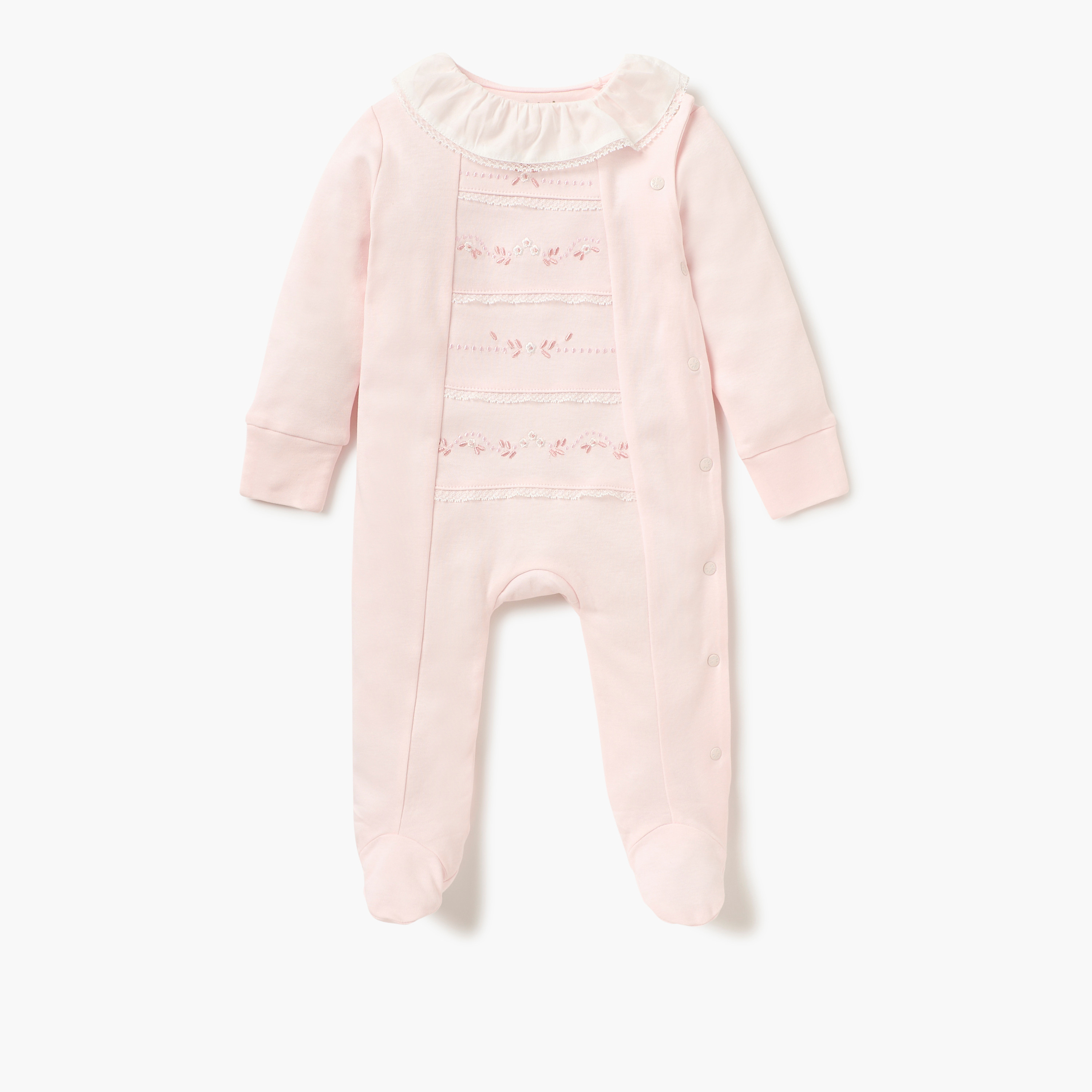 Giggles Embroidered Closed Feet Sleepsuit with Button Closure-baby-girls-clothing-nightwear-sleepsuits-image-1