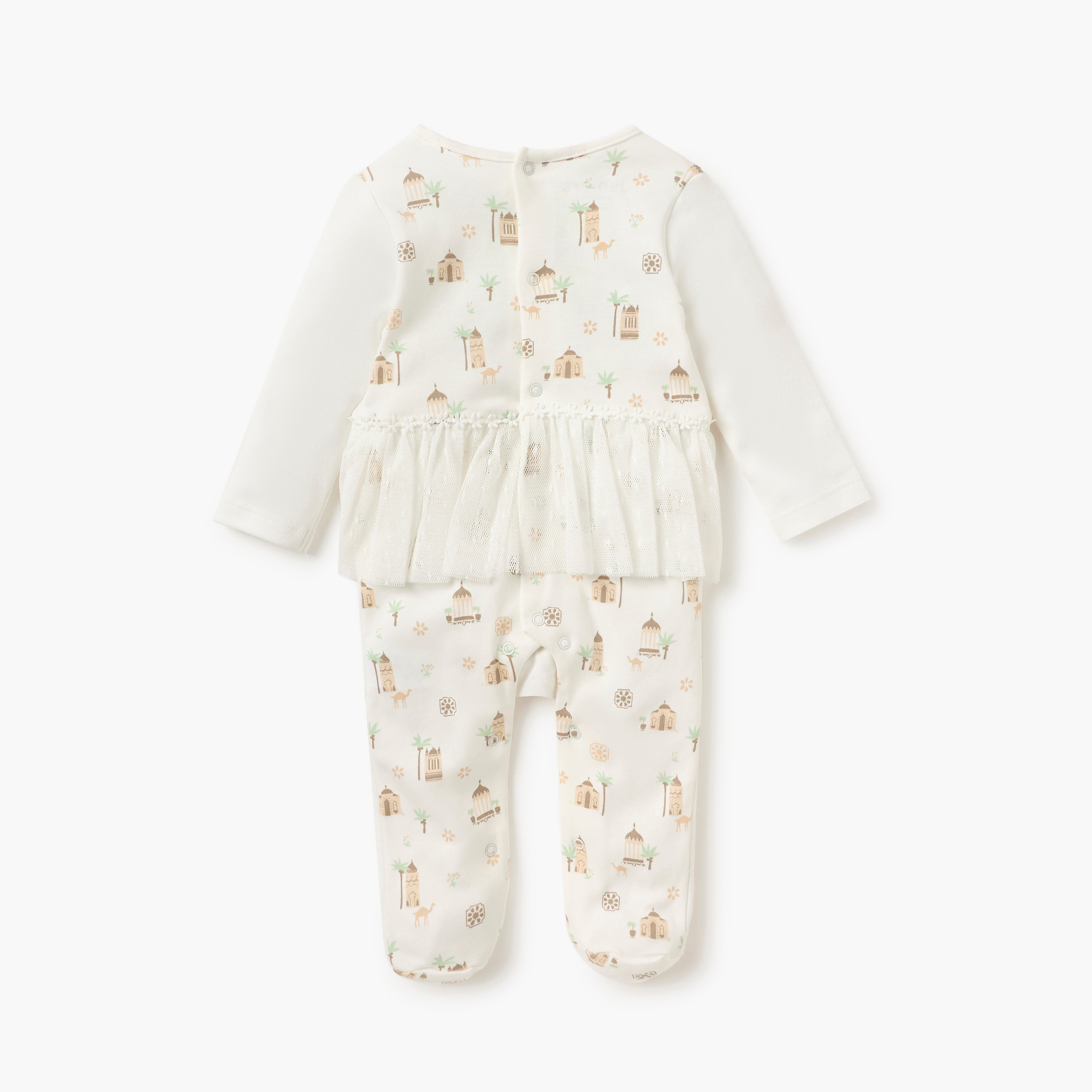 Juniors Printed Closed Feet Sleepsuit with Button Closure and Long Sleeves-baby-girls-clothing-nightwear-sleepsuits-image-2