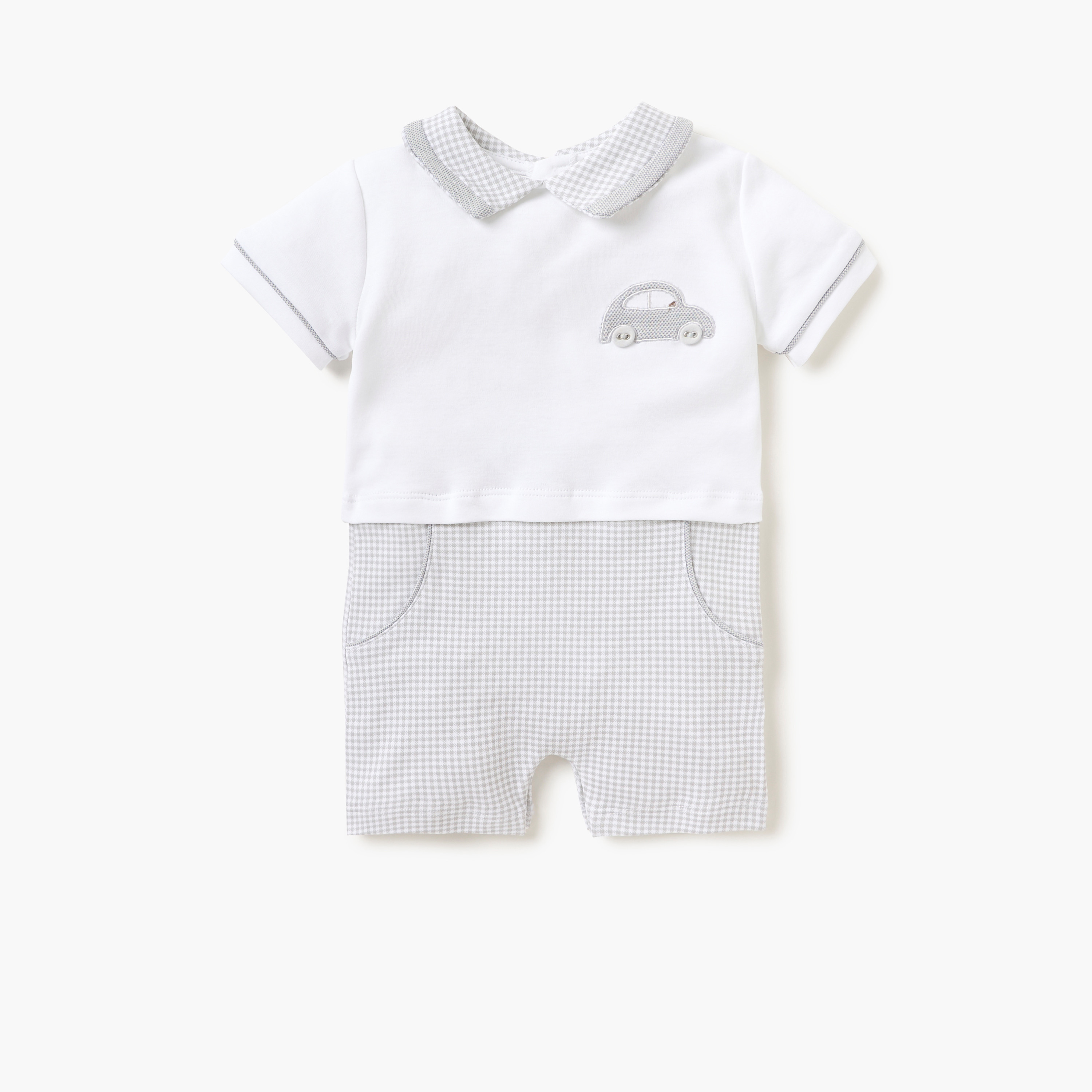 Giggles Car Embroidered Romper with Collared Neckline and Button Closure-baby-boys-clothing-rompers-image-1
