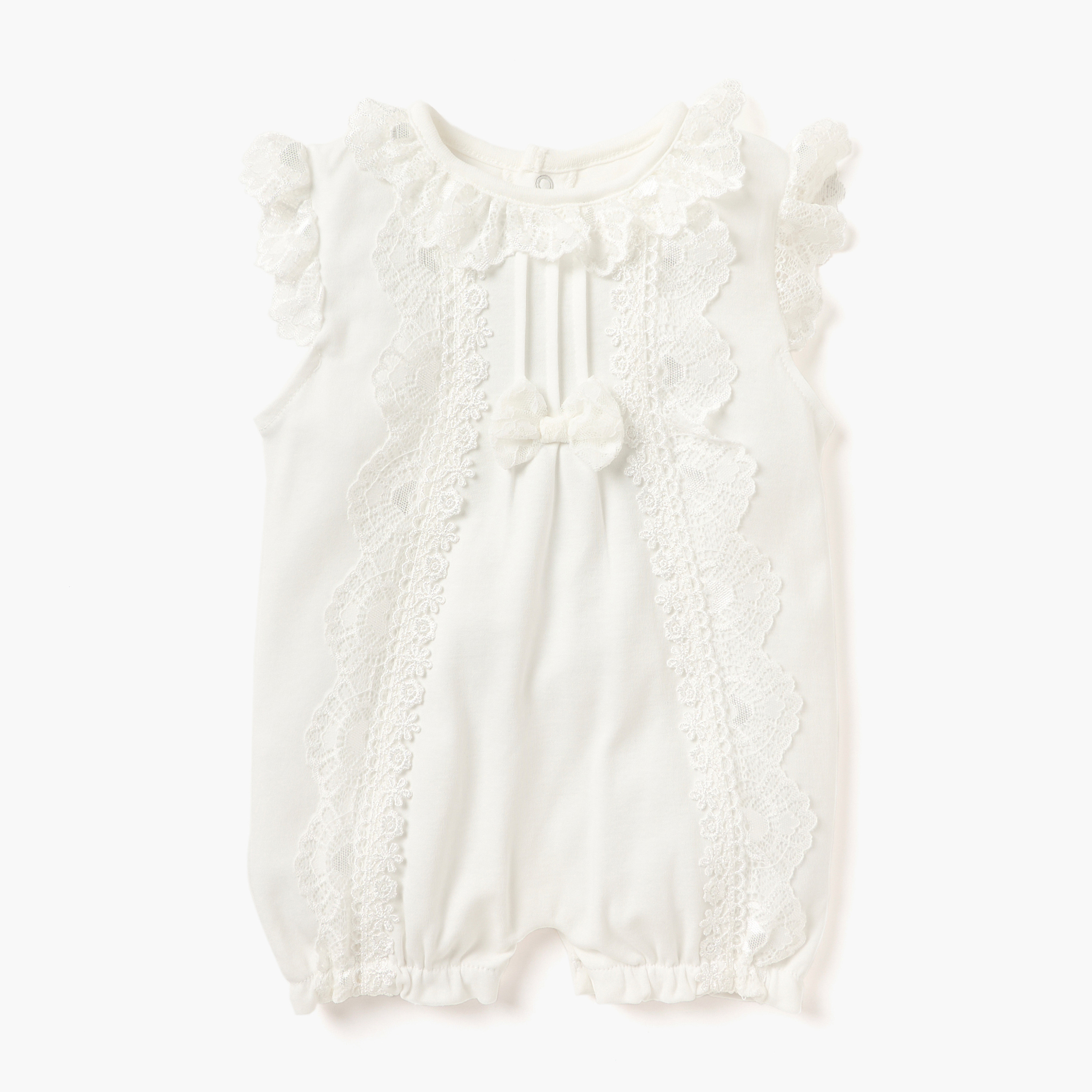 أفرول بأكمام قصيرة وفيونكة وتفاصيل دانتيل من ججيلز-baby-girls-clothing-rompers-image-4