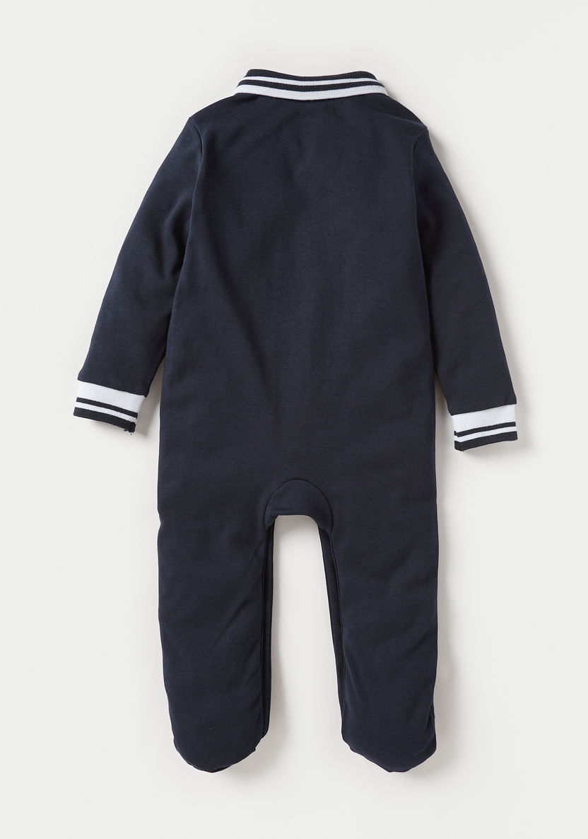 Giggles Solid Sleepsuit with Striped Collar and Cuffs-Sleepsuits-image-1