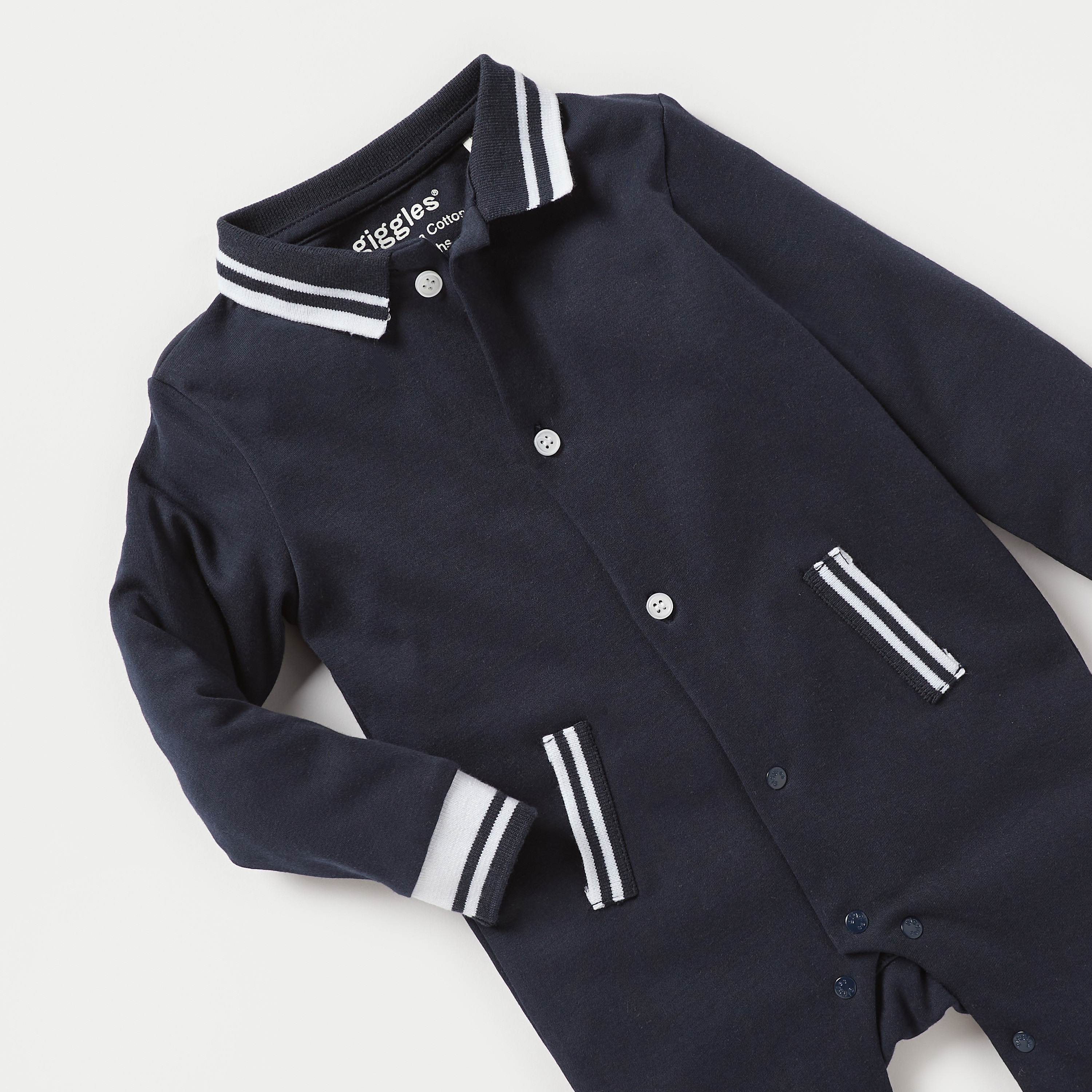 Giggles Solid Sleepsuit with Striped Collar and Cuffs-baby-boys-clothing-nightwear-sleepsuits-image-3