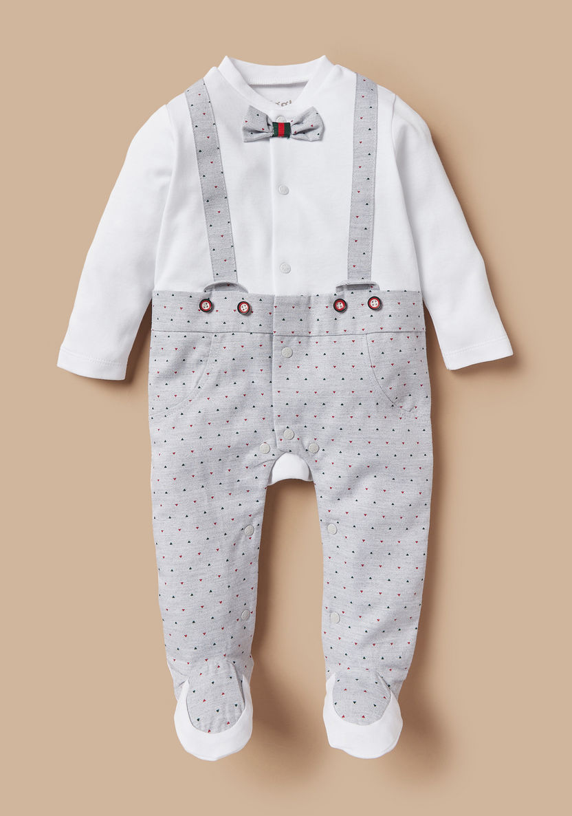 Giggles Printed Sleepsuit with Bow and Suspenders Applique-Sleepsuits-image-0