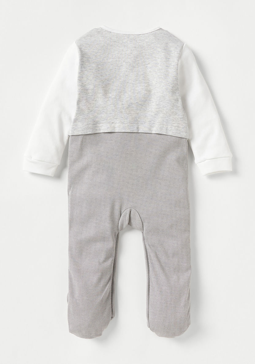 Giggles Textured Coverall with Bow Applique Detail and Long Sleeves-Sleepsuits-image-1