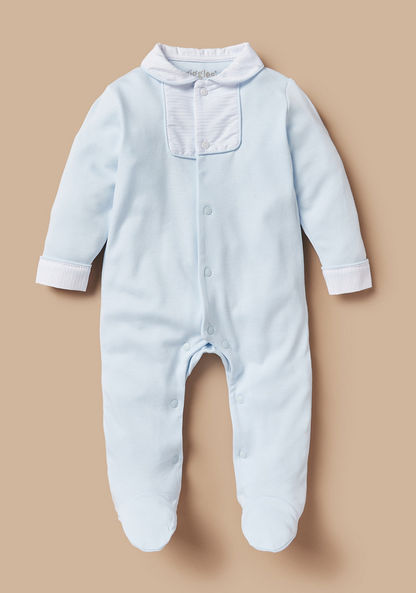 Giggles Solid Sleepsuit with Collar and Long Sleeves-Sleepsuits-image-0