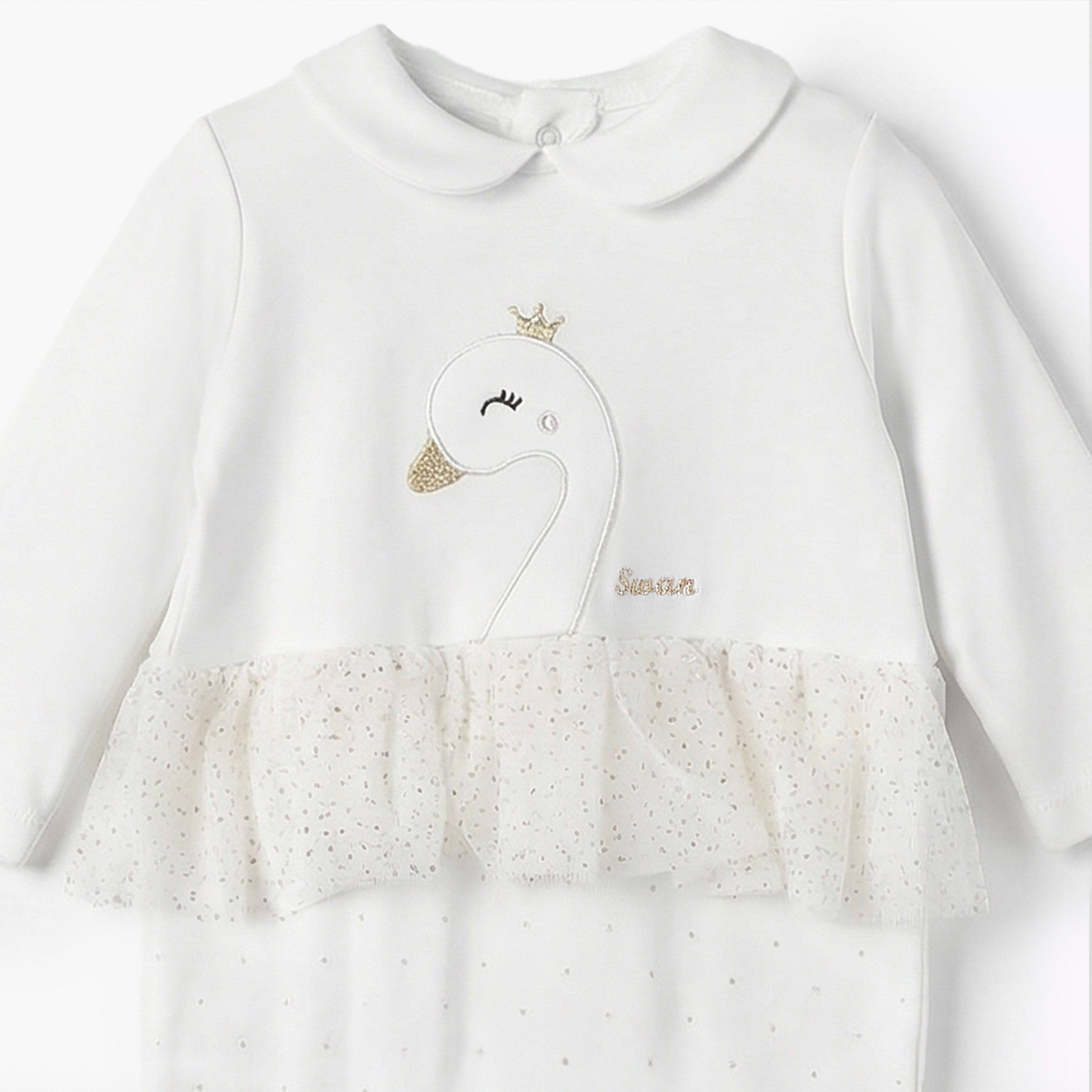 Giggles Cotton Peter Pan Collar Long Sleeves Sleepsuit with Swan Embroidery-baby-girls-clothing-nightwear-sleepsuits-image-3