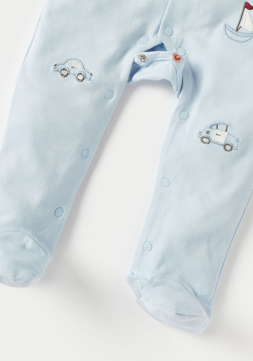 Giggles Embroidered Sleepsuit with Long Sleeves and Collar-Sleepsuits-image-3