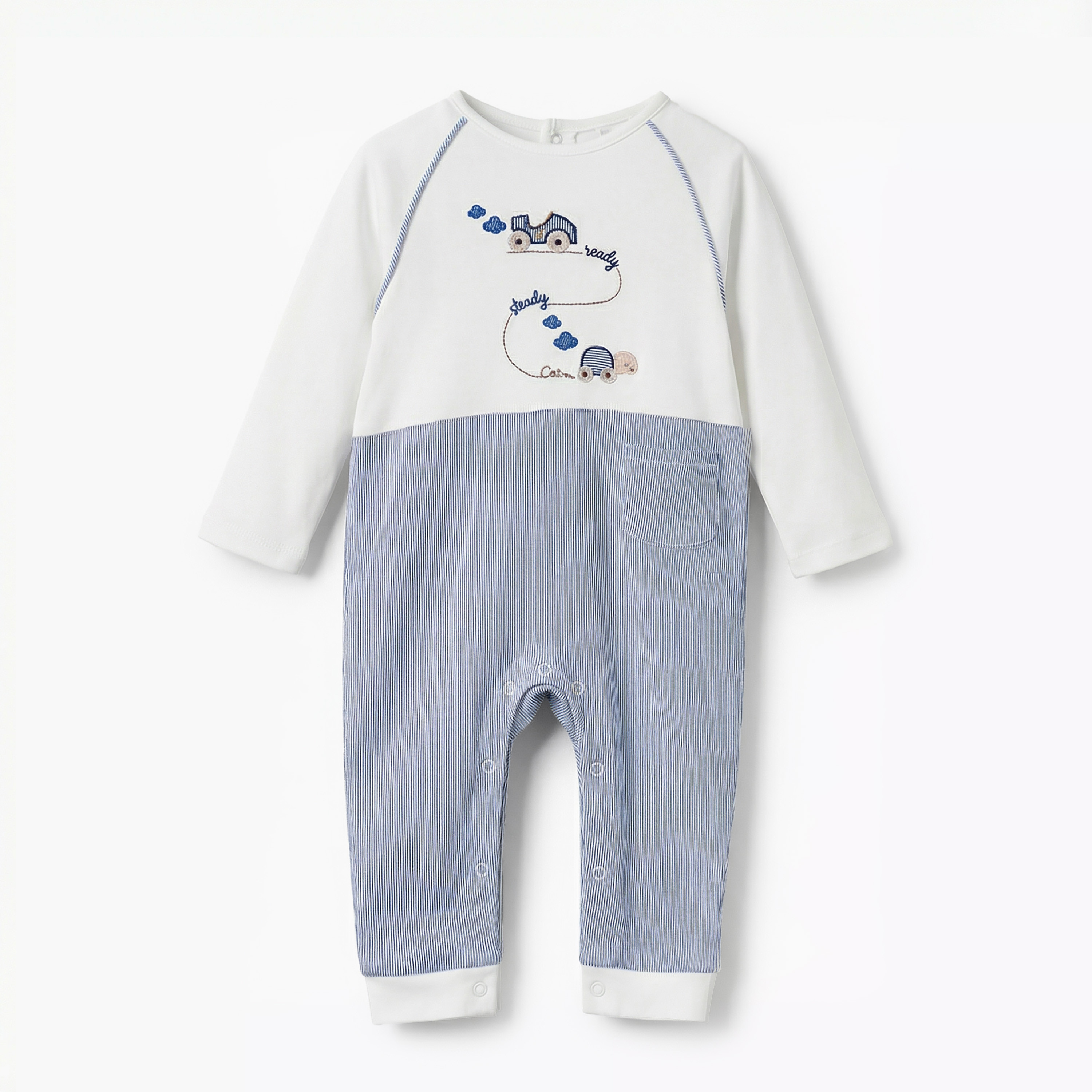 Giggles Cotton Round Neck Long Sleeves Sleepsuit with Car Embroidery-baby-boys-clothing-nightwear-sleepsuits-image-1