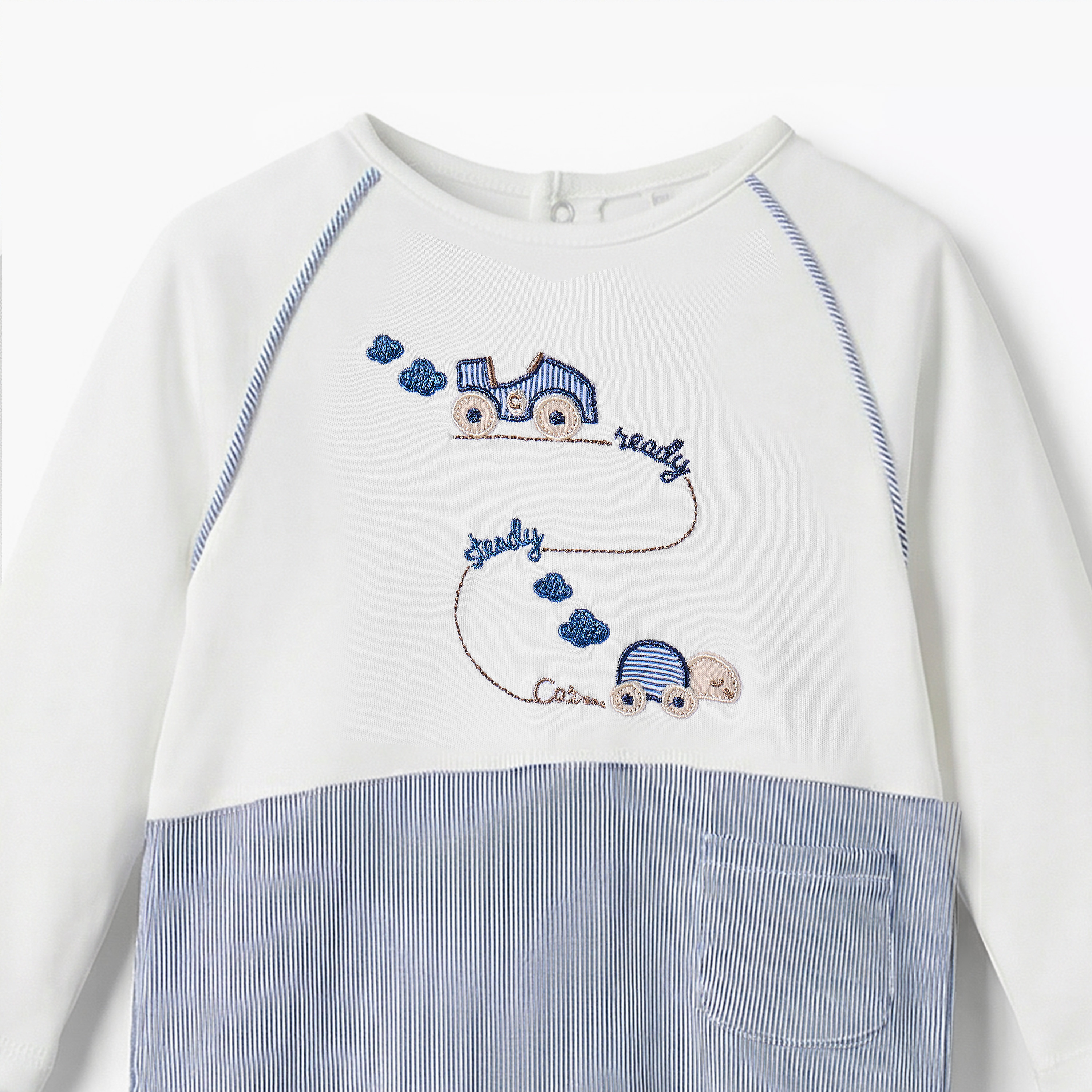 Giggles Cotton Round Neck Long Sleeves Sleepsuit with Car Embroidery-baby-boys-clothing-nightwear-sleepsuits-image-3