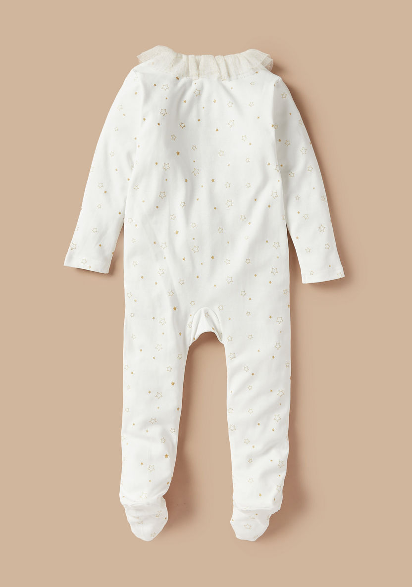 Giggles All-Over Star Print Sleepsuit with Ruffle Collar and Long Sleeves-Sleepsuits-image-1