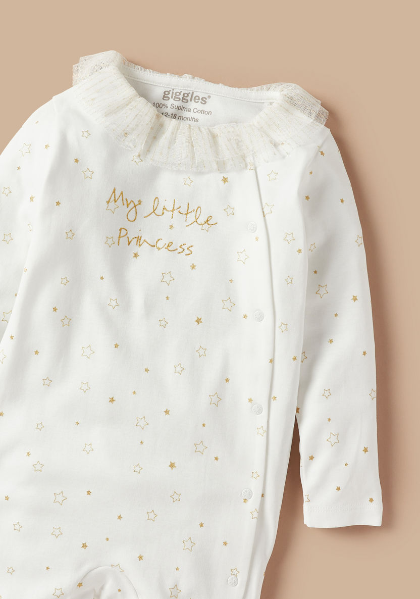 Giggles All-Over Star Print Sleepsuit with Ruffle Collar and Long Sleeves-Sleepsuits-image-2