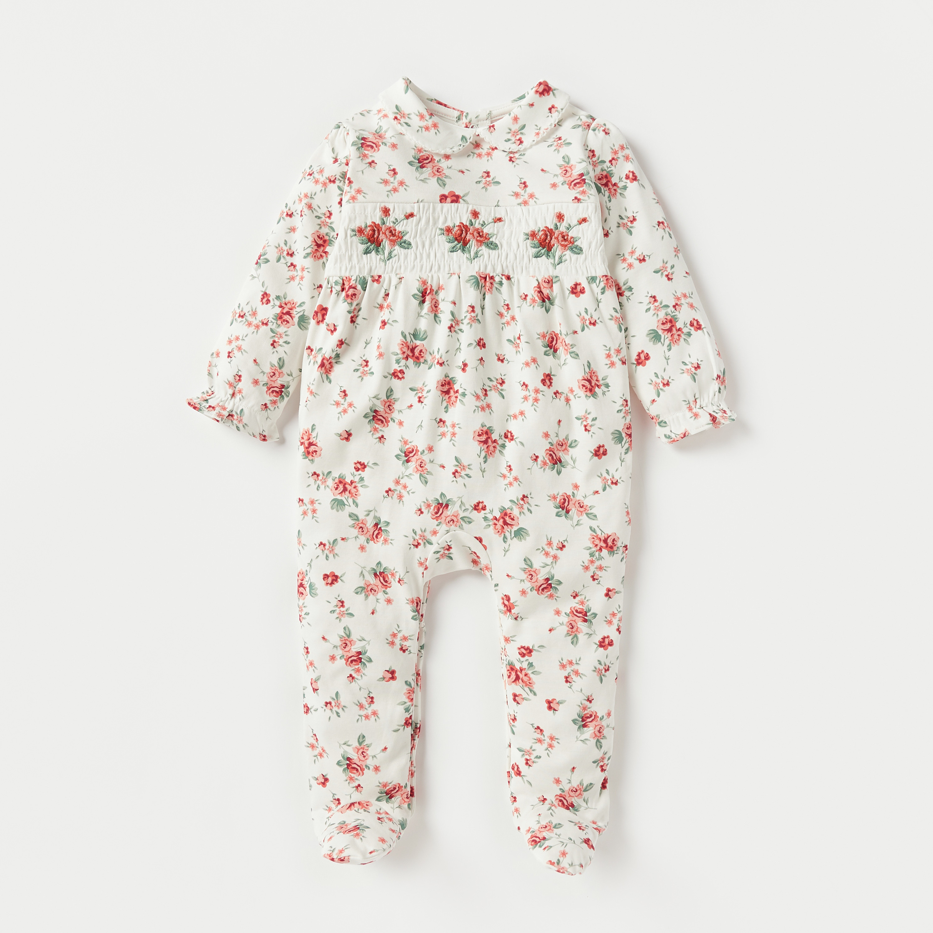Giggles All-Over Floral Print Sleepsuit with Collar and Long Sleeves-baby-girls-clothing-nightwear-sleepsuits-image-1