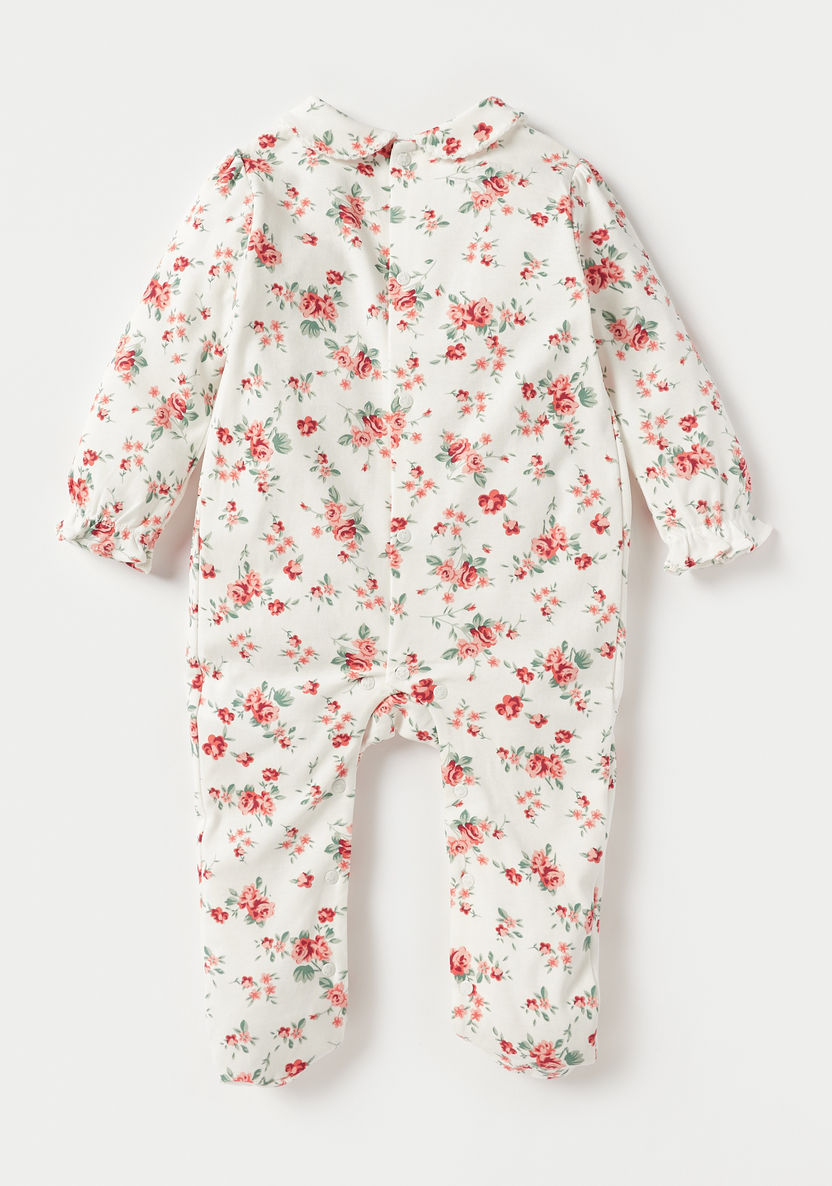 Giggles All-Over Floral Print Sleepsuit with Collar and Long Sleeves-Sleepsuits-image-1