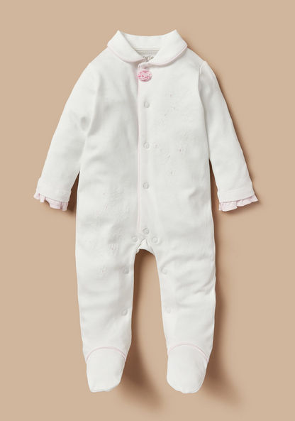 Giggles Floral Embroidered Sleepsuit with Collar and Applique Detail-Sleepsuits-image-0
