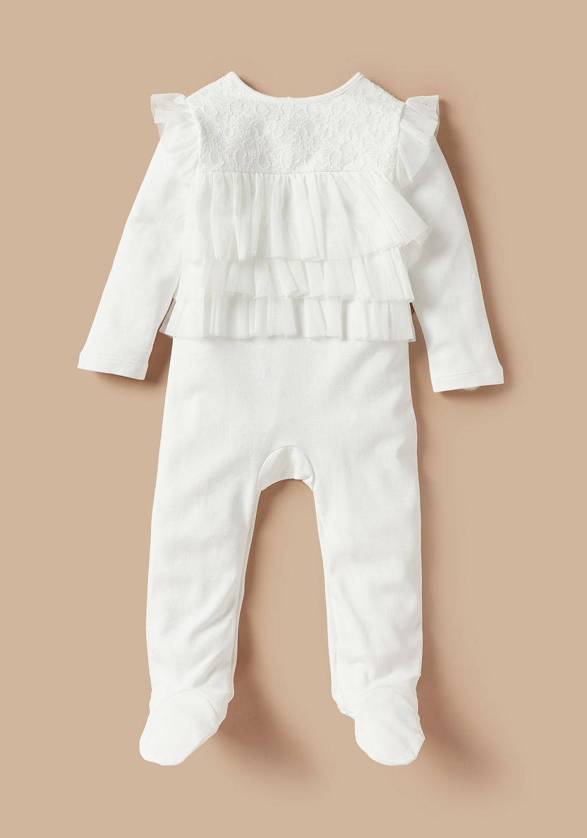 Giggles Lace Textured Sleepsuit with Long Sleeves and Ruffle Detail-Sleepsuits-image-0
