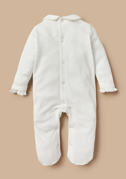 Giggles Lace Textured Sleepsuit with Collar and Flower Applique Detail-Sleepsuits-image-3