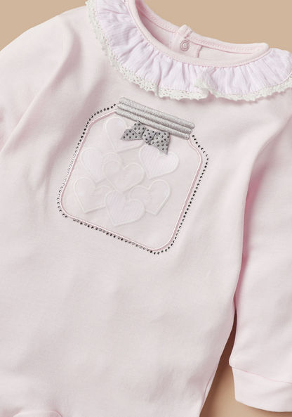 Giggles Studded Sleepsuit with Ruffled Collar and Bow Applique Detail-Sleepsuits-image-1