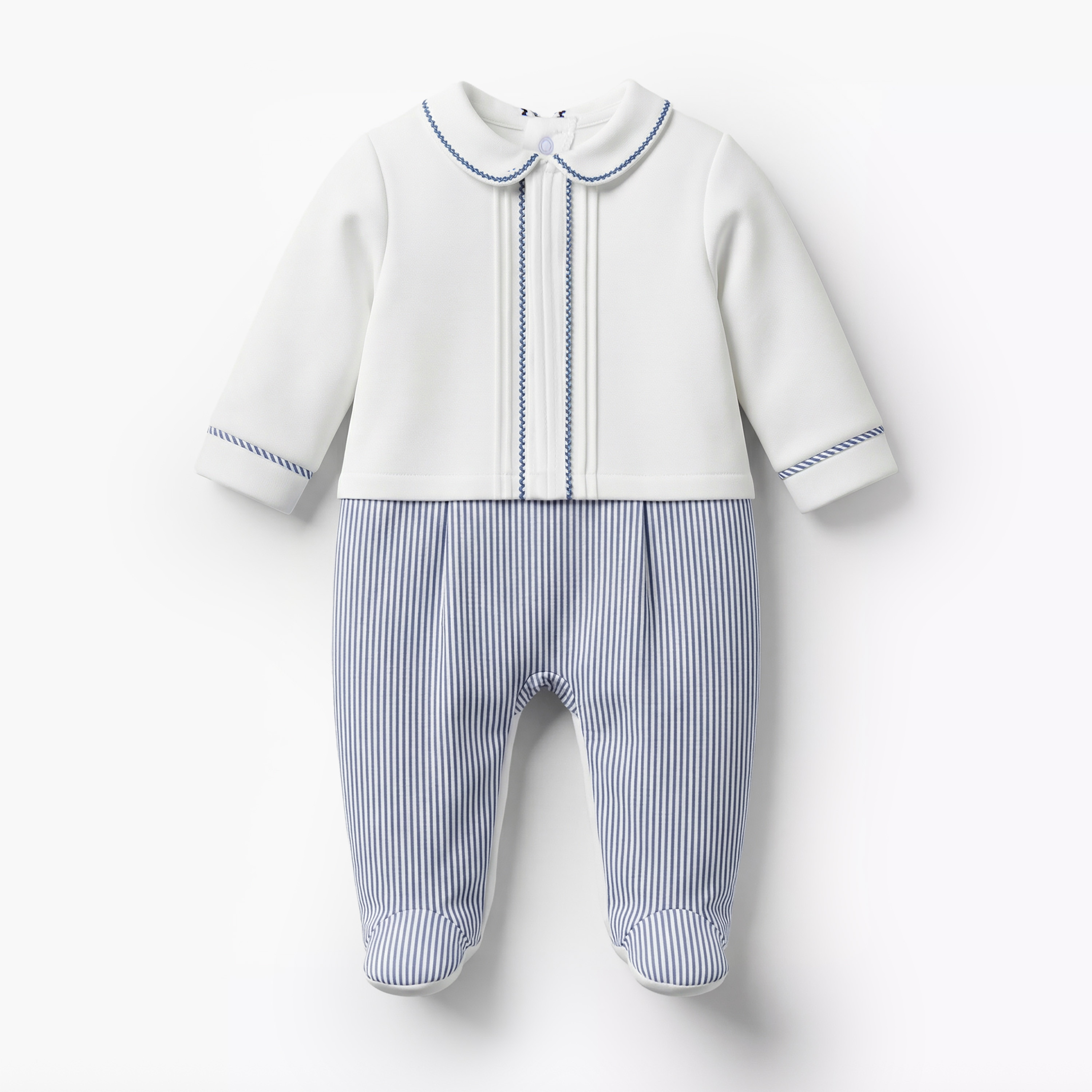 Giggles Cotton Collared Long Sleeves Sleepsuit with Pinstripe Print-baby-boys-clothing-nightwear-sleepsuits-image-1