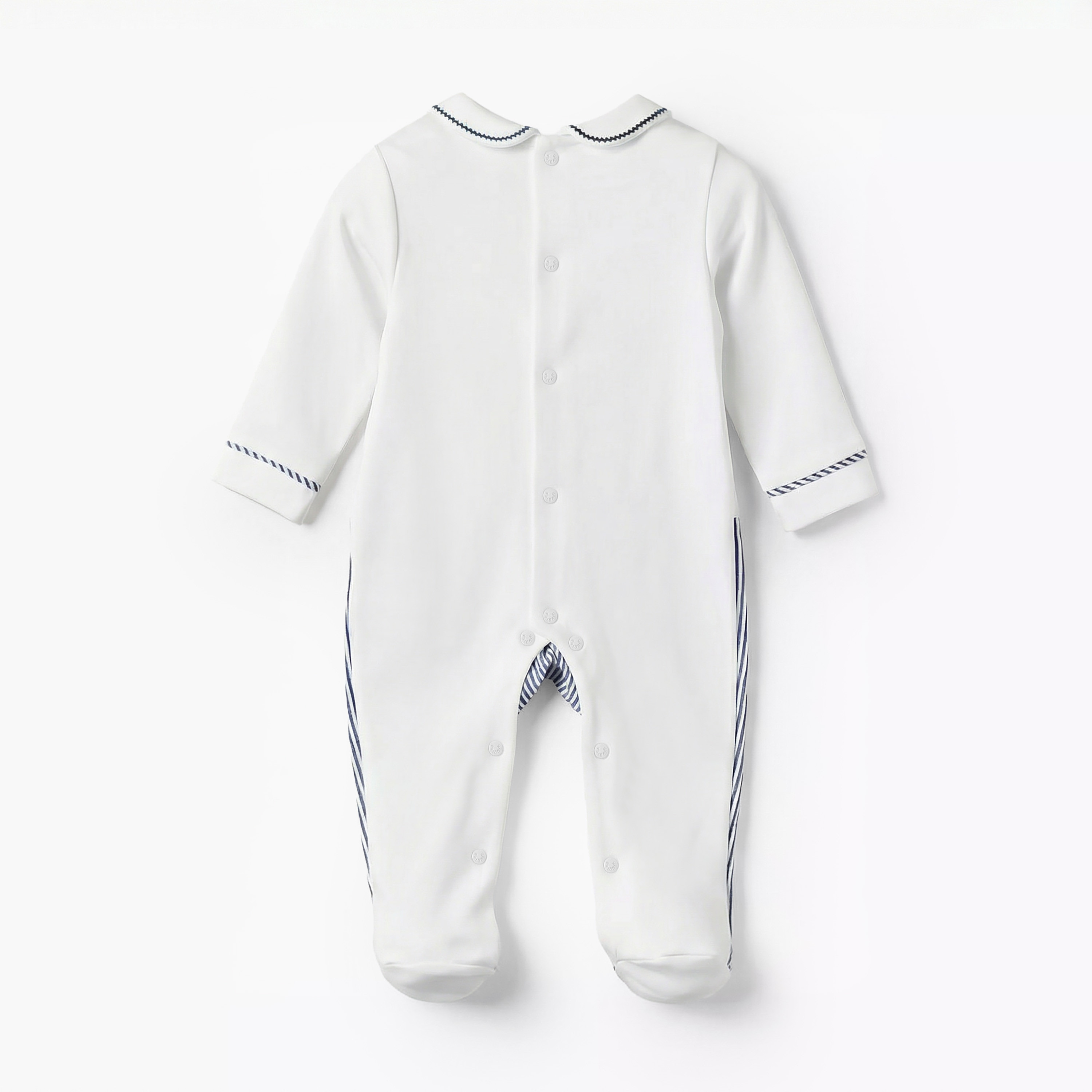 Giggles Cotton Collared Long Sleeves Sleepsuit with Pinstripe Print-baby-boys-clothing-nightwear-sleepsuits-image-2