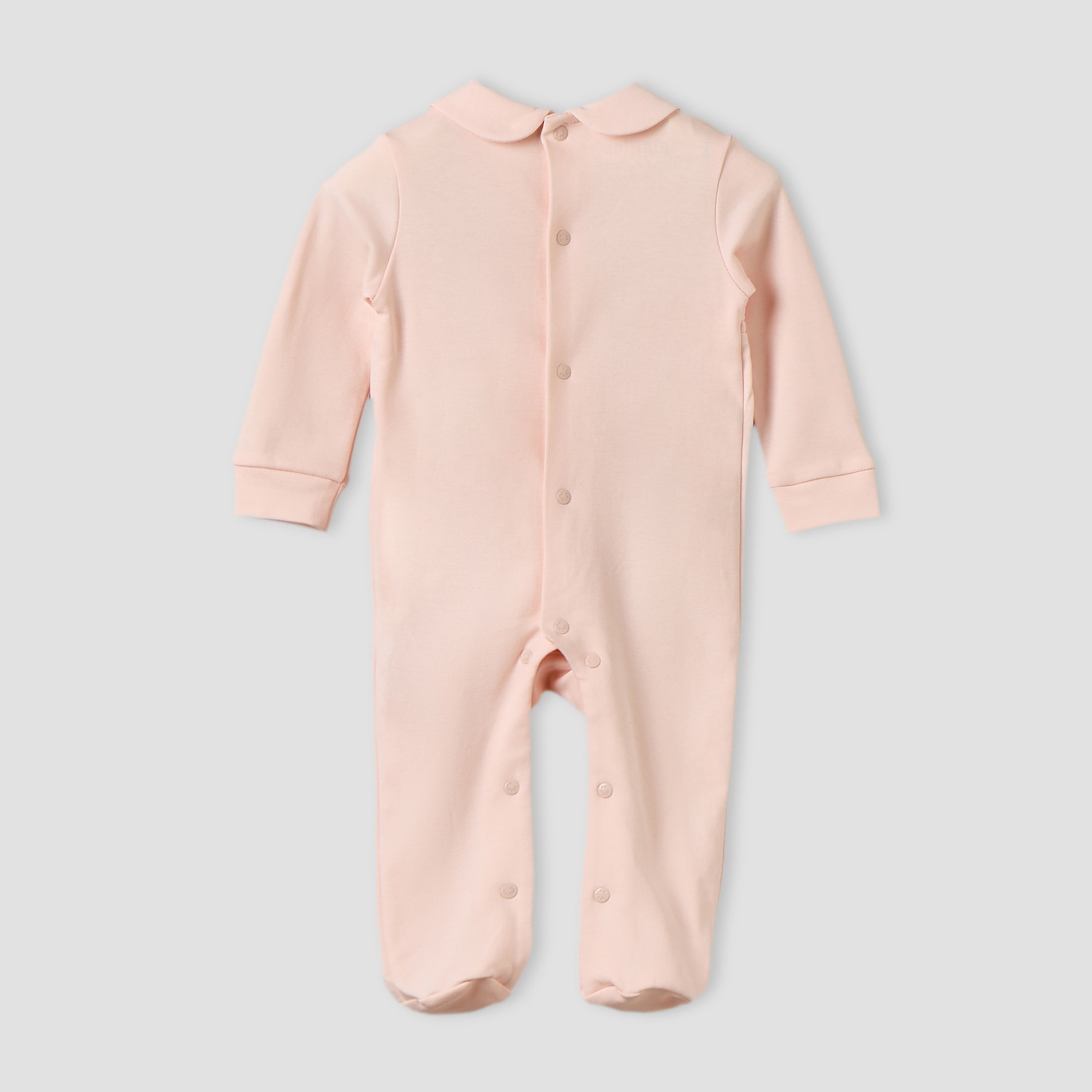 بدلة نوم بأكمام طويلة وياقة بيتر بان من قطن سوبيما مع تطريز زهور من جيجلز-baby-girls-clothing-nightwear-sleepsuits-image-3