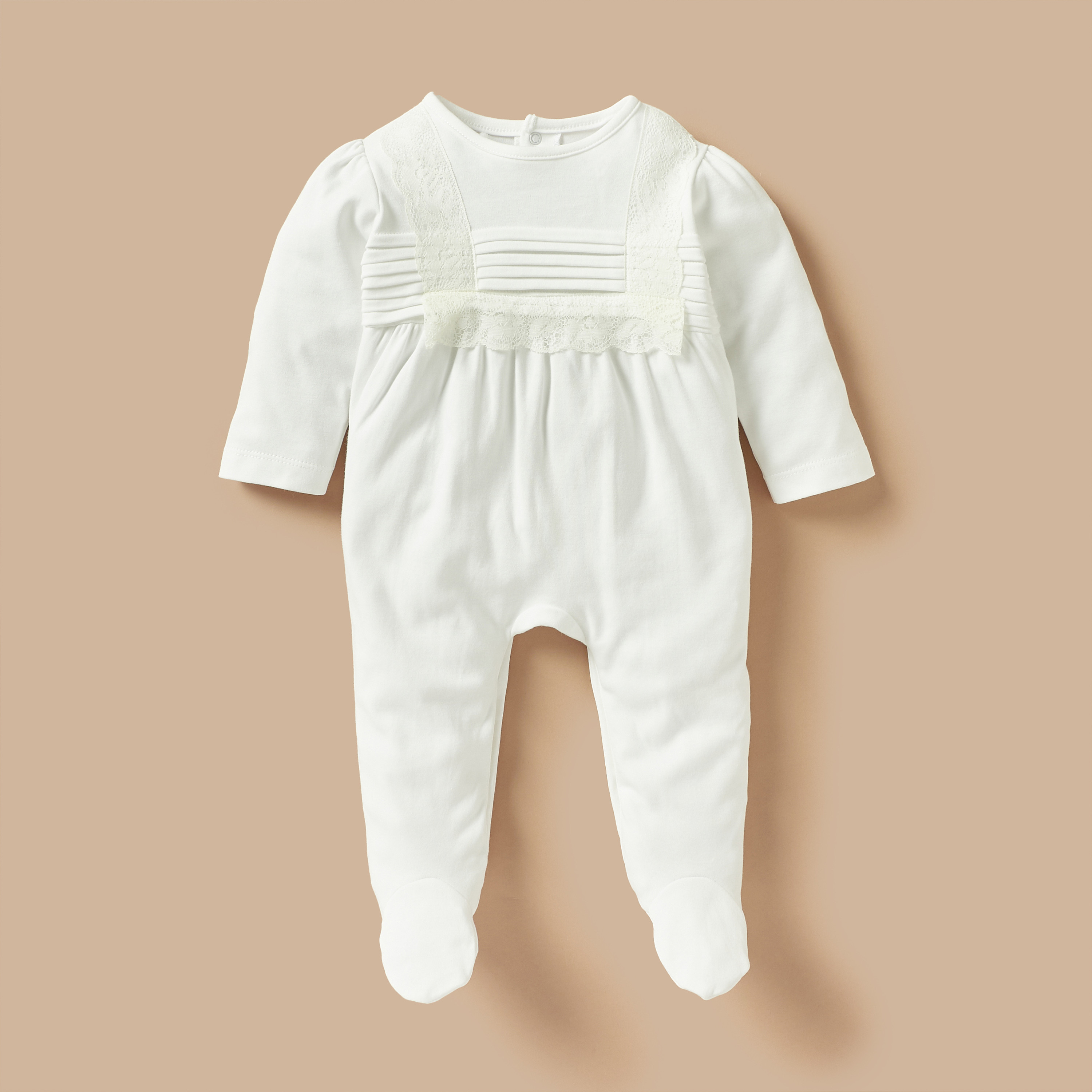 Giggles Lace Detail Closed Foot Sleepsuit with Long Sleeves and Snap Button Closure-baby-girls-clothing-nightwear-sleepsuits-image-1