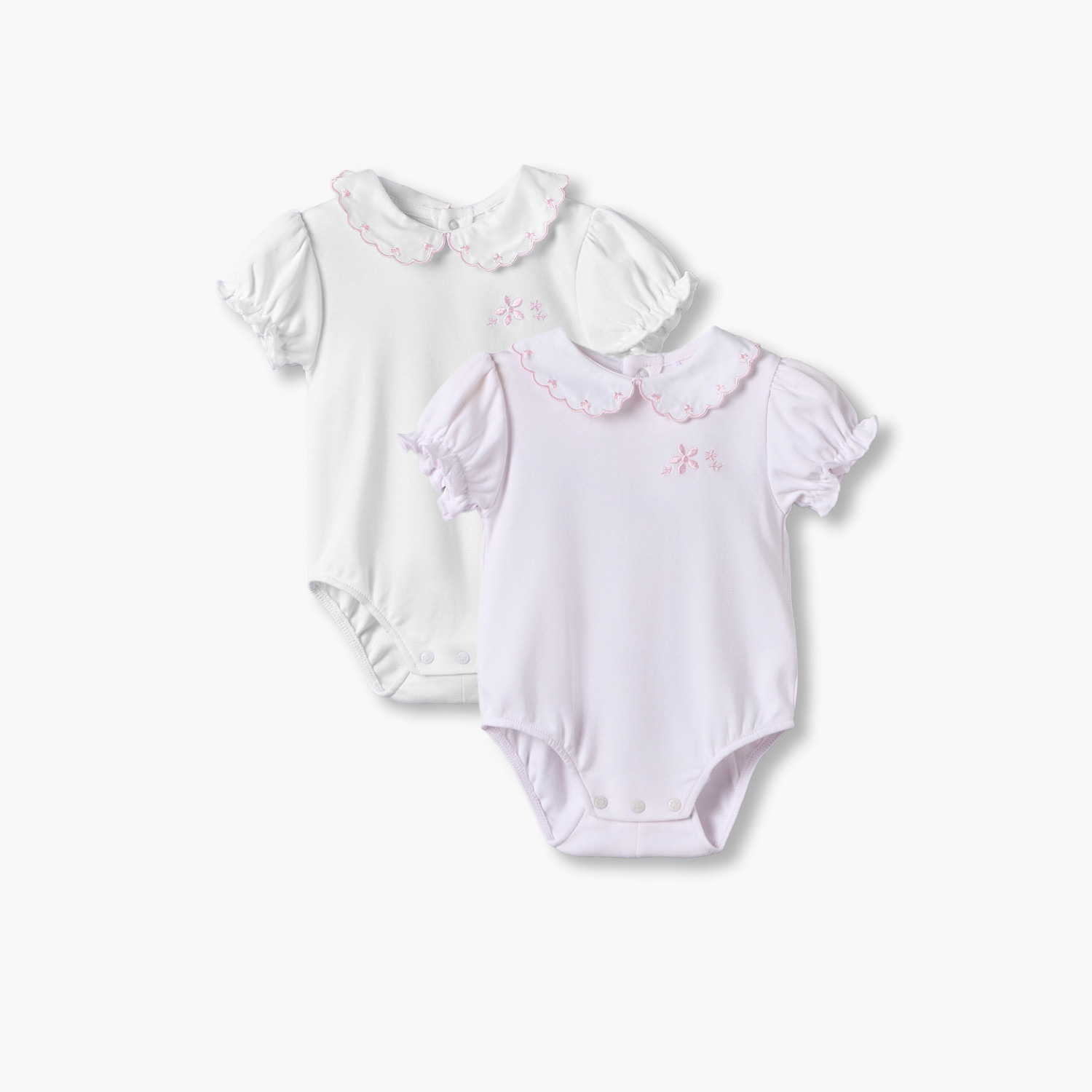 طقم بودي قطني بأكمام قصيرة وياقة بيتر بان مع تطريز من جيجلز - قطعتين-baby-girls-clothing-bodysuits-image-1
