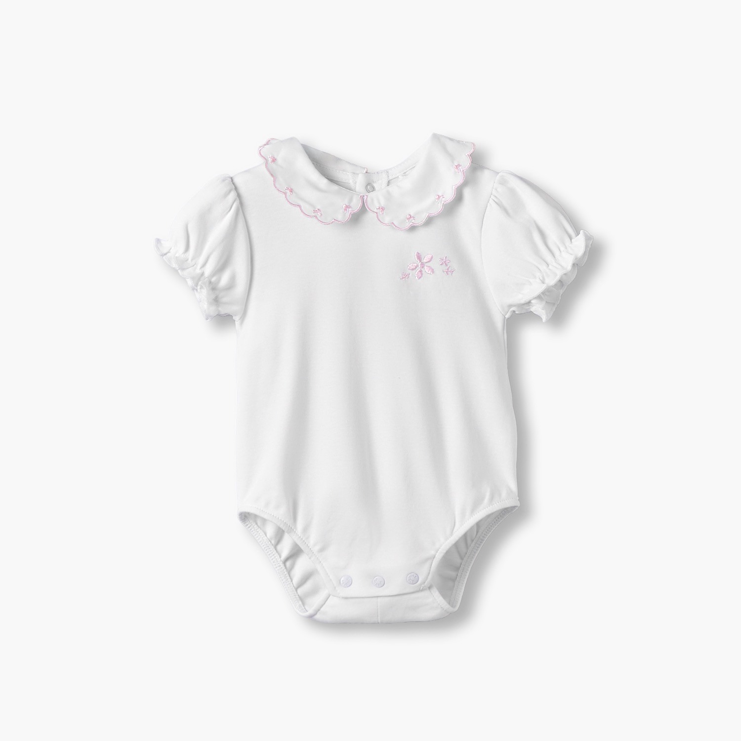 طقم بودي قطني بأكمام قصيرة وياقة بيتر بان مع تطريز من جيجلز - قطعتين-baby-girls-clothing-bodysuits-image-4