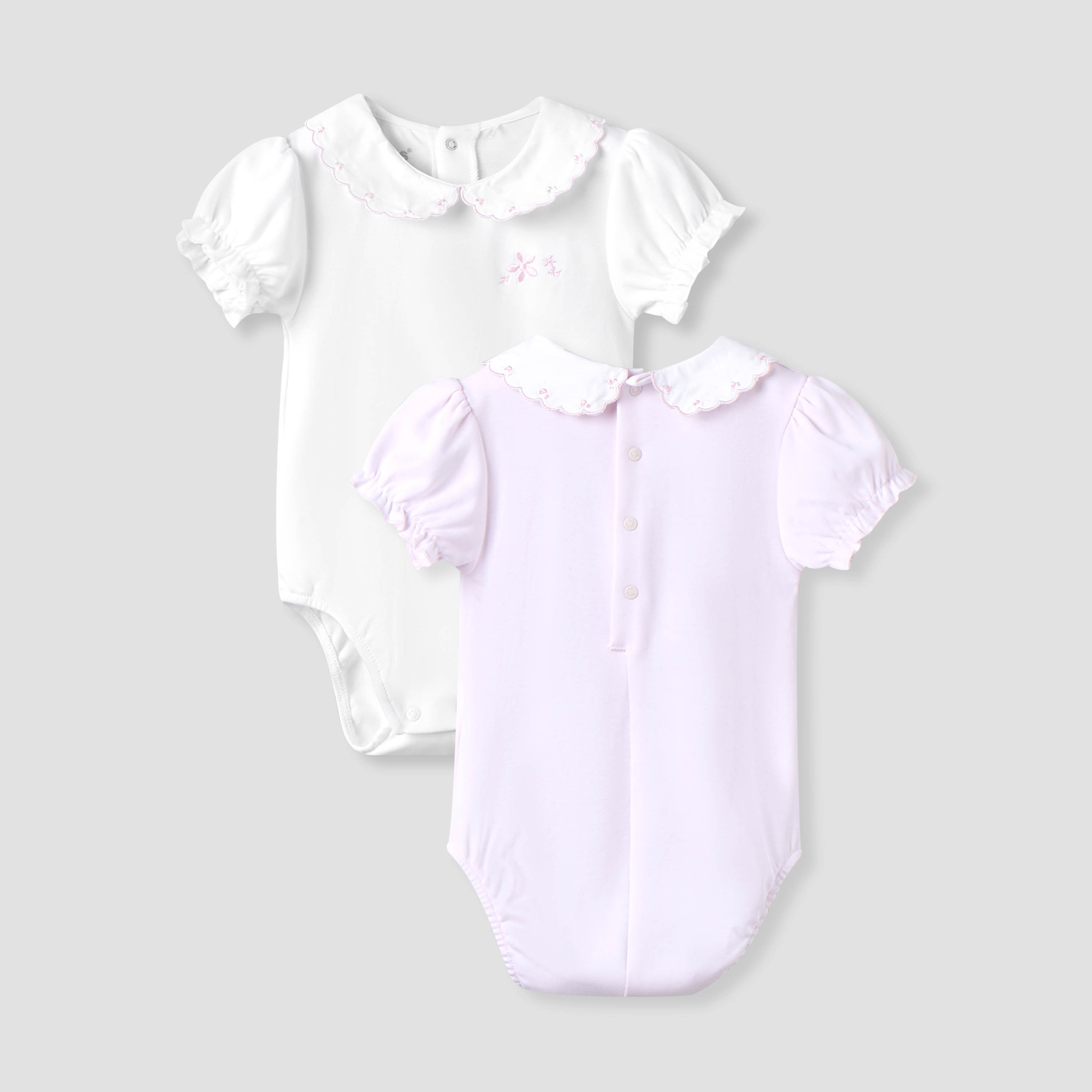Pack of 2 Giggles Cotton Peter Pan Collar Short Sleeve Bodysuit with Snap Button Closure-baby-girls-clothing-bodysuits-image-1