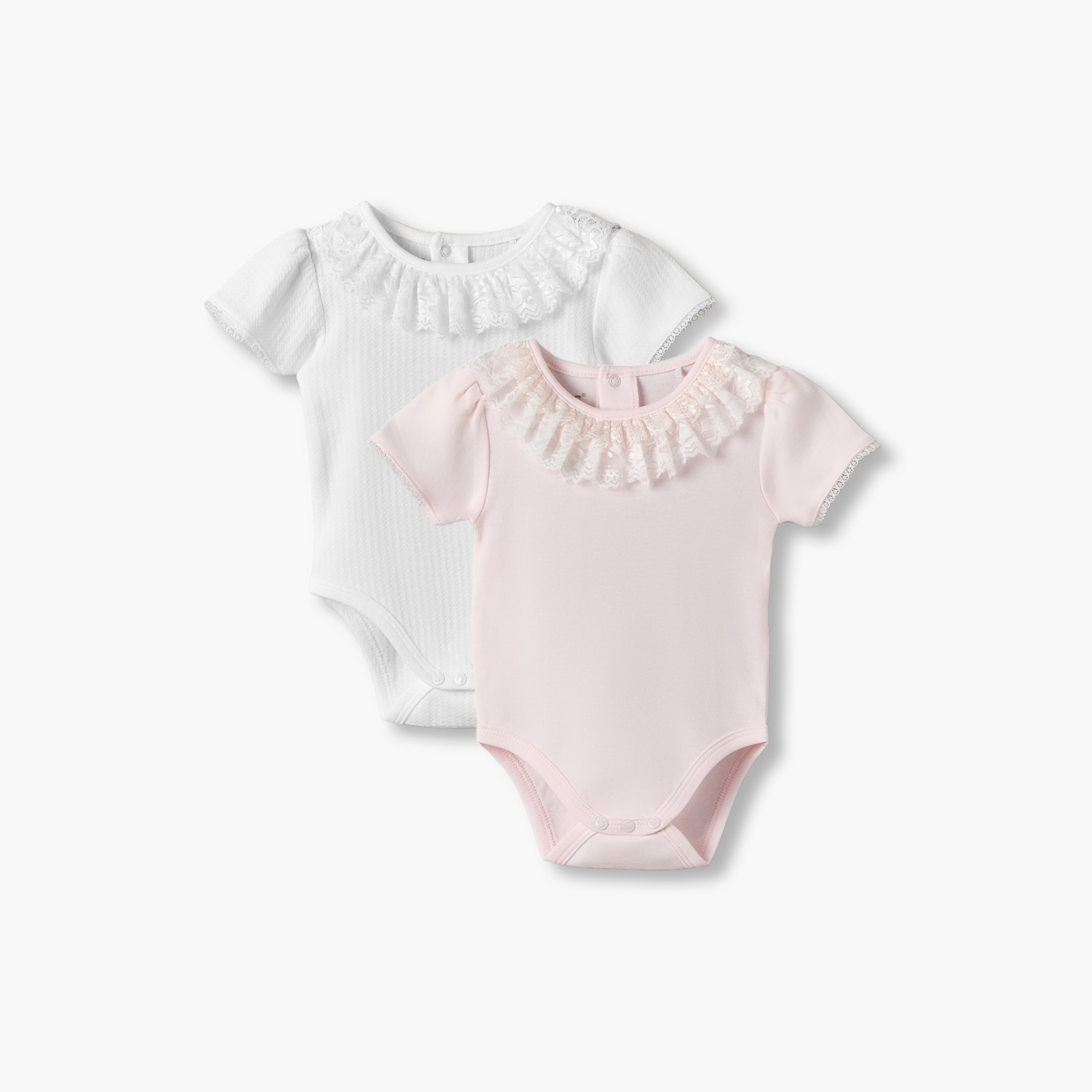 طقم بودي قطني بأكمام قصيرة وياقة مستديرة مع حواف دانتيل من جيجلز - قطعتين-baby-girls-clothing-bodysuits-image-1