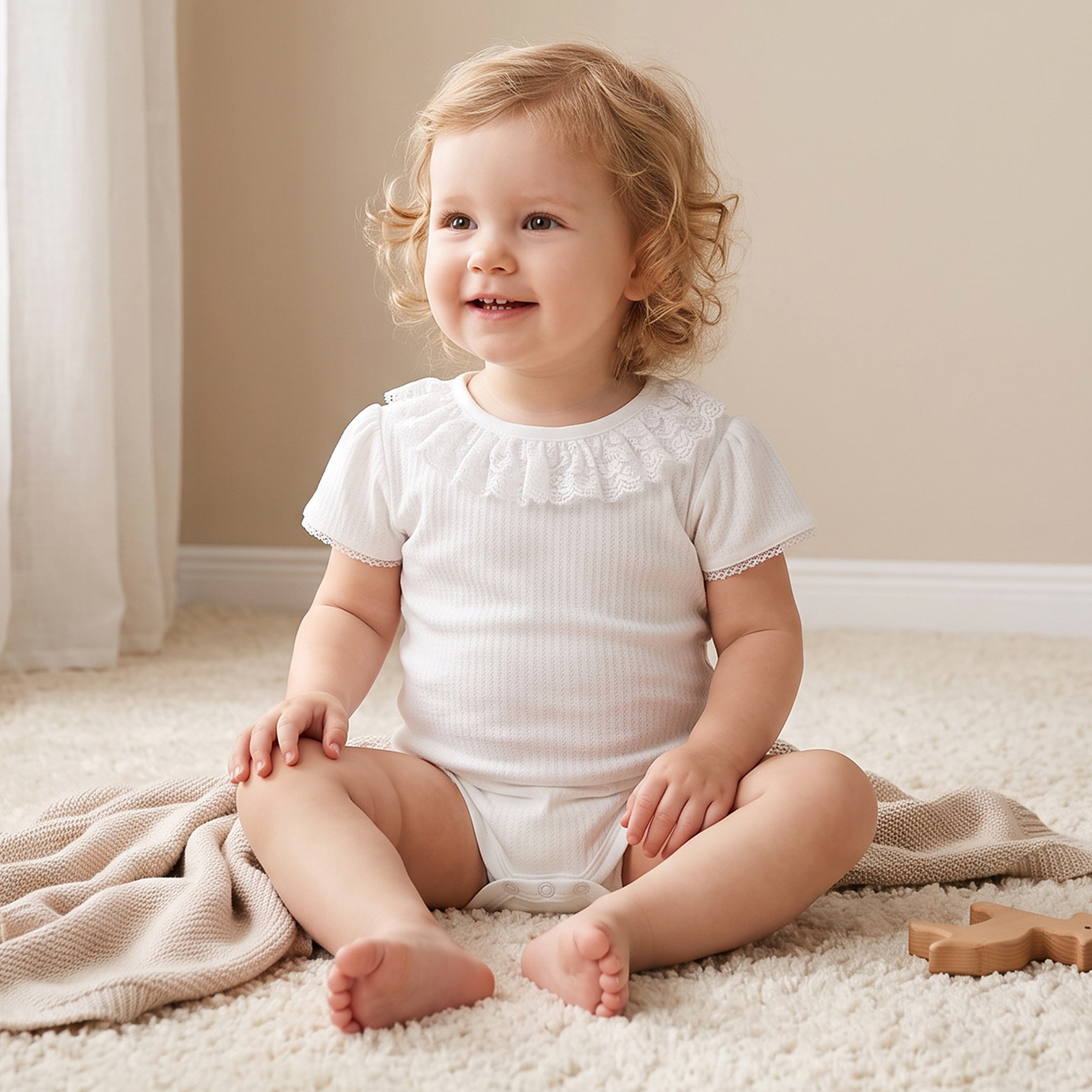 طقم بودي قطني بأكمام قصيرة وياقة مستديرة مع حواف دانتيل من جيجلز - قطعتين-baby-girls-clothing-bodysuits-image-2