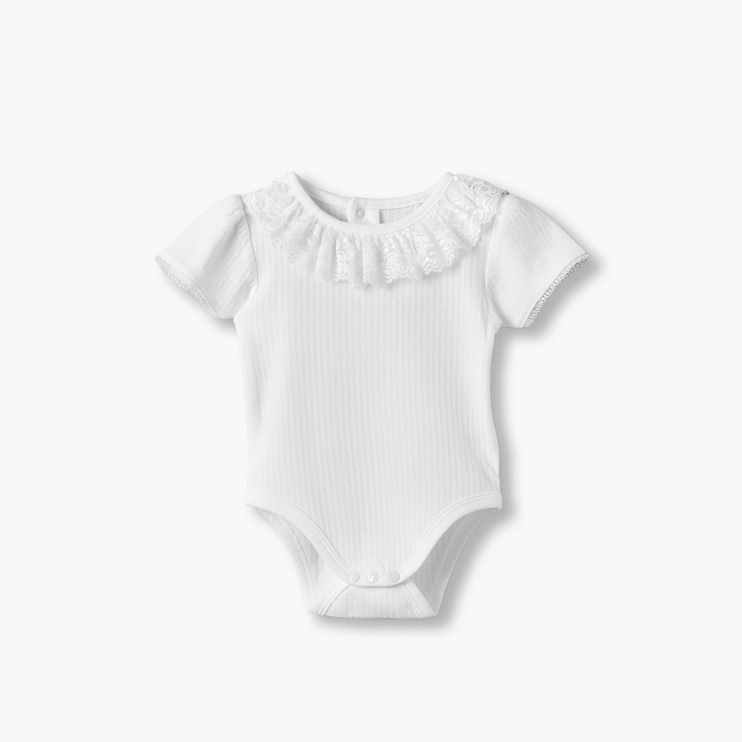 طقم بودي قطني بأكمام قصيرة وياقة مستديرة مع حواف دانتيل من جيجلز - قطعتين-baby-girls-clothing-bodysuits-image-3