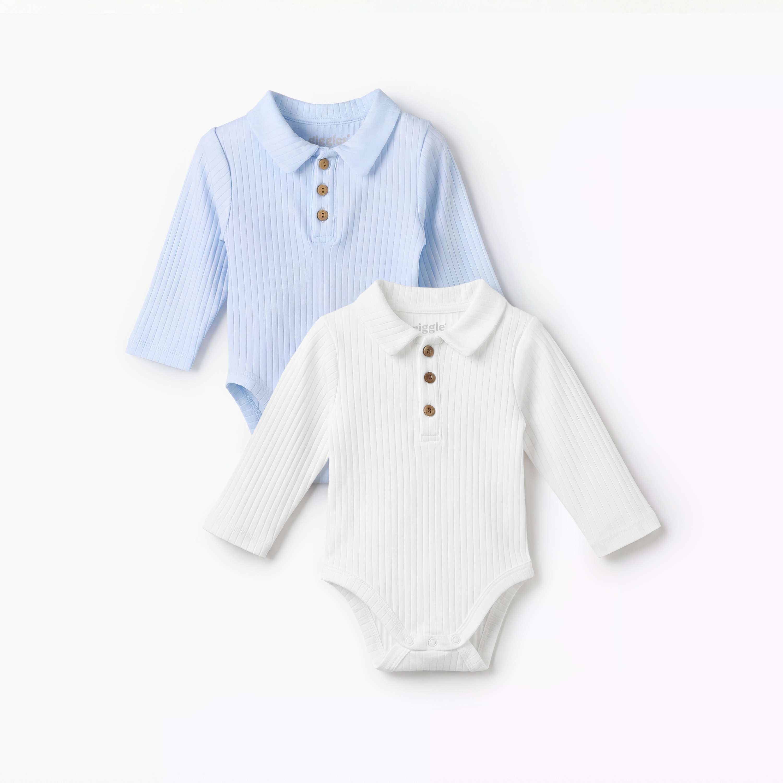 Pack of 2 Giggles Collared Long Sleeve Bodysuit with Snap Button Closure-baby-boys-clothing-bodysuits-image-1