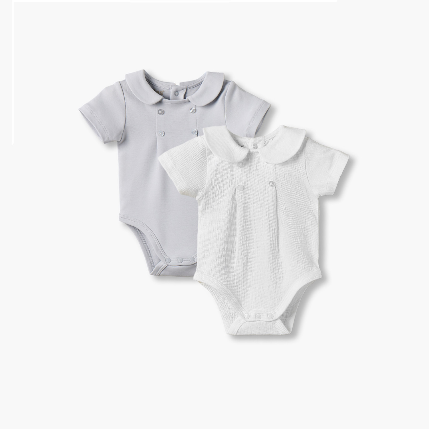 طقم بودي قطني بأكمام قصيرة وياقة مستديرة مع حواف دانتيل من جيجلز - قطعتين-baby-boys-clothing-bodysuits-image-1