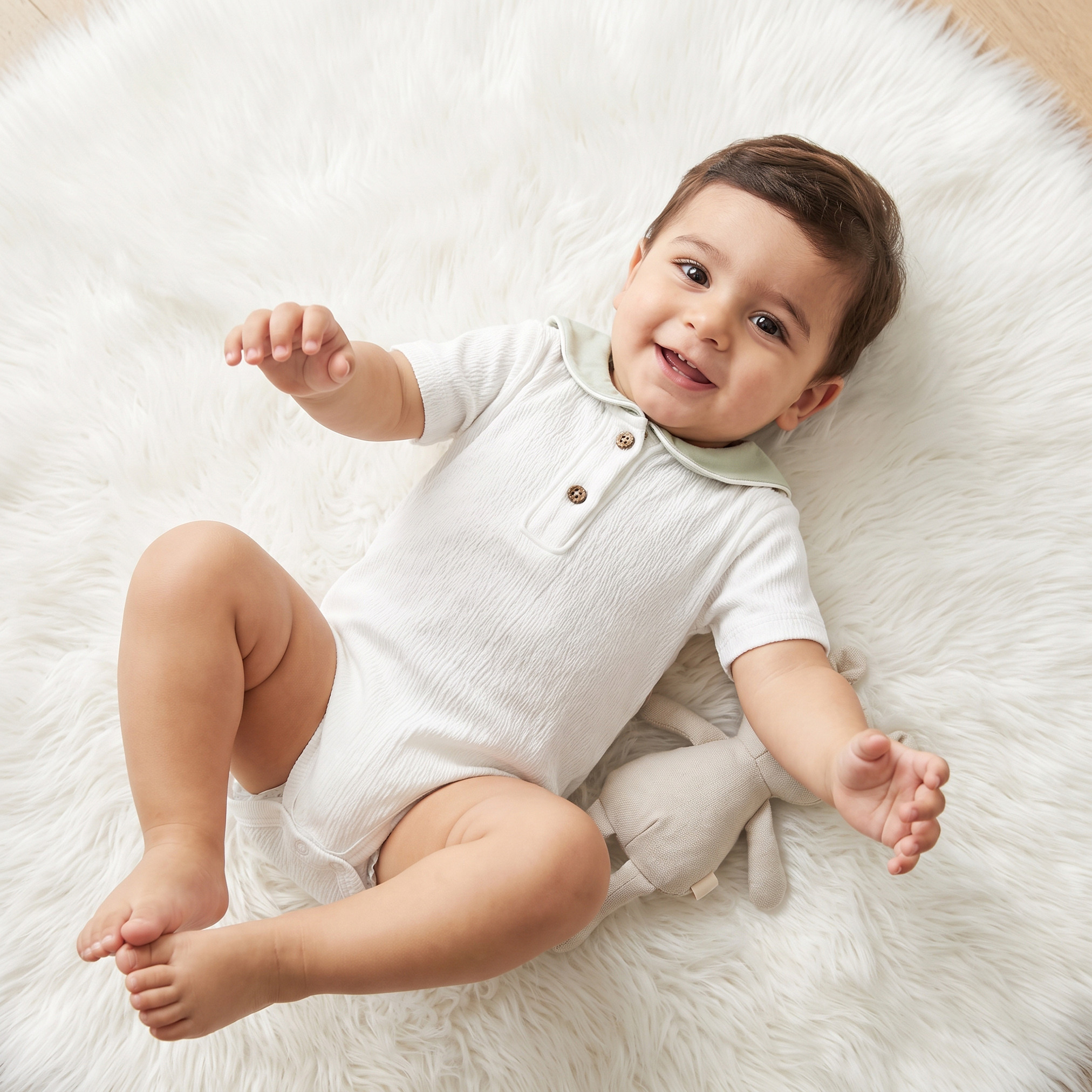 طقم بودي قطني بأكمام قصيرة وياقة بحّار بتصميم بارز الملمس من جيجلز - قطعتين-baby-boys-clothing-bodysuits-image-2