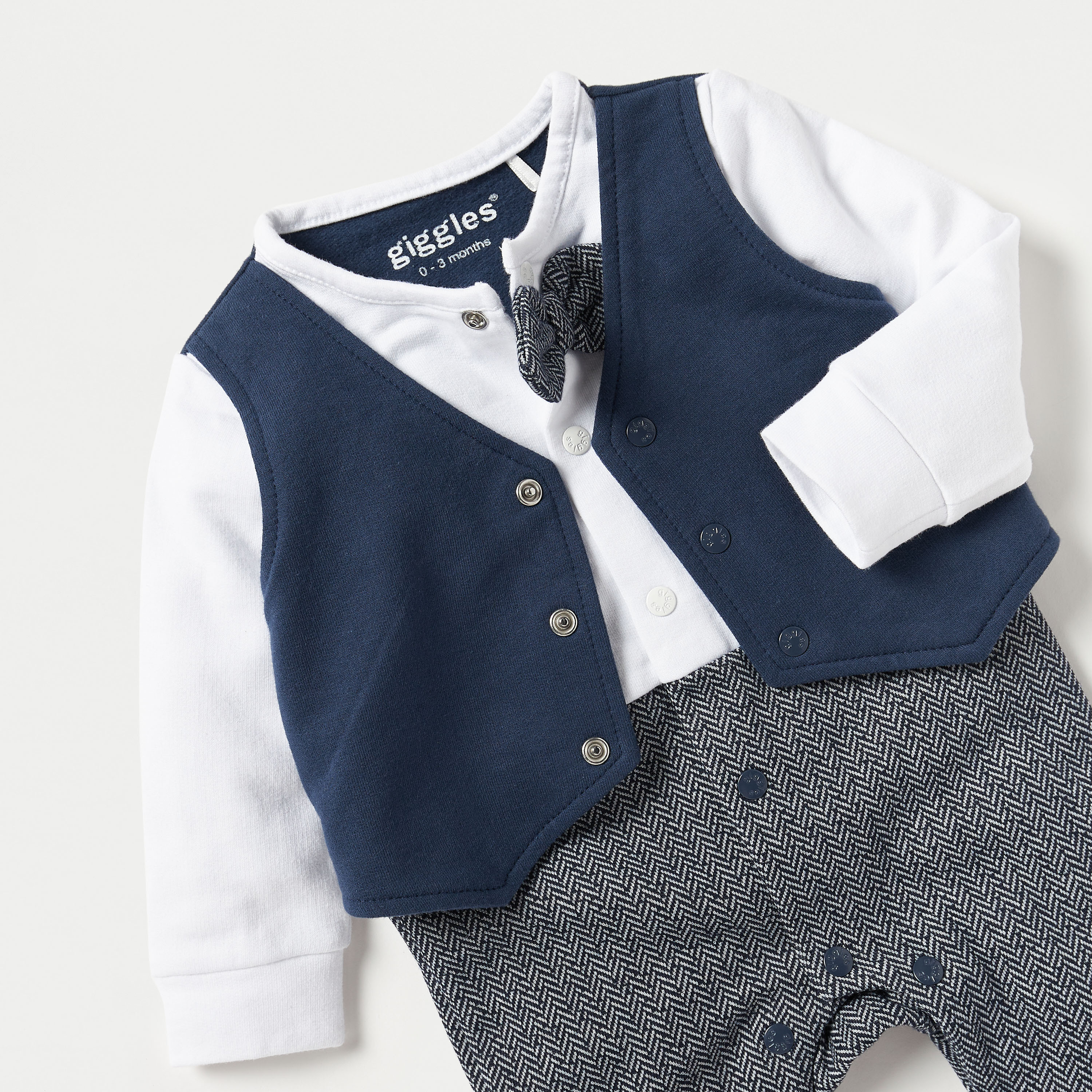 Giggles Colourblock Coverall with Bow and Waistcoat Overlay-baby-boys-clothing-winterwear-sleepsuits-image-2