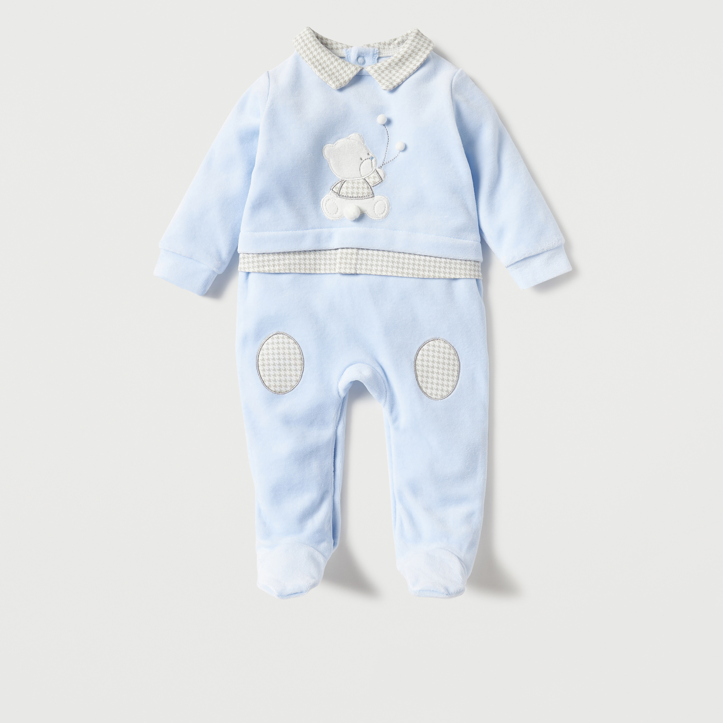 Giggles Teddy Bear Applique Sleepsuit with Long Sleeves and Button Closure-baby-boys-clothing-nightwear-sleepsuits-image-1