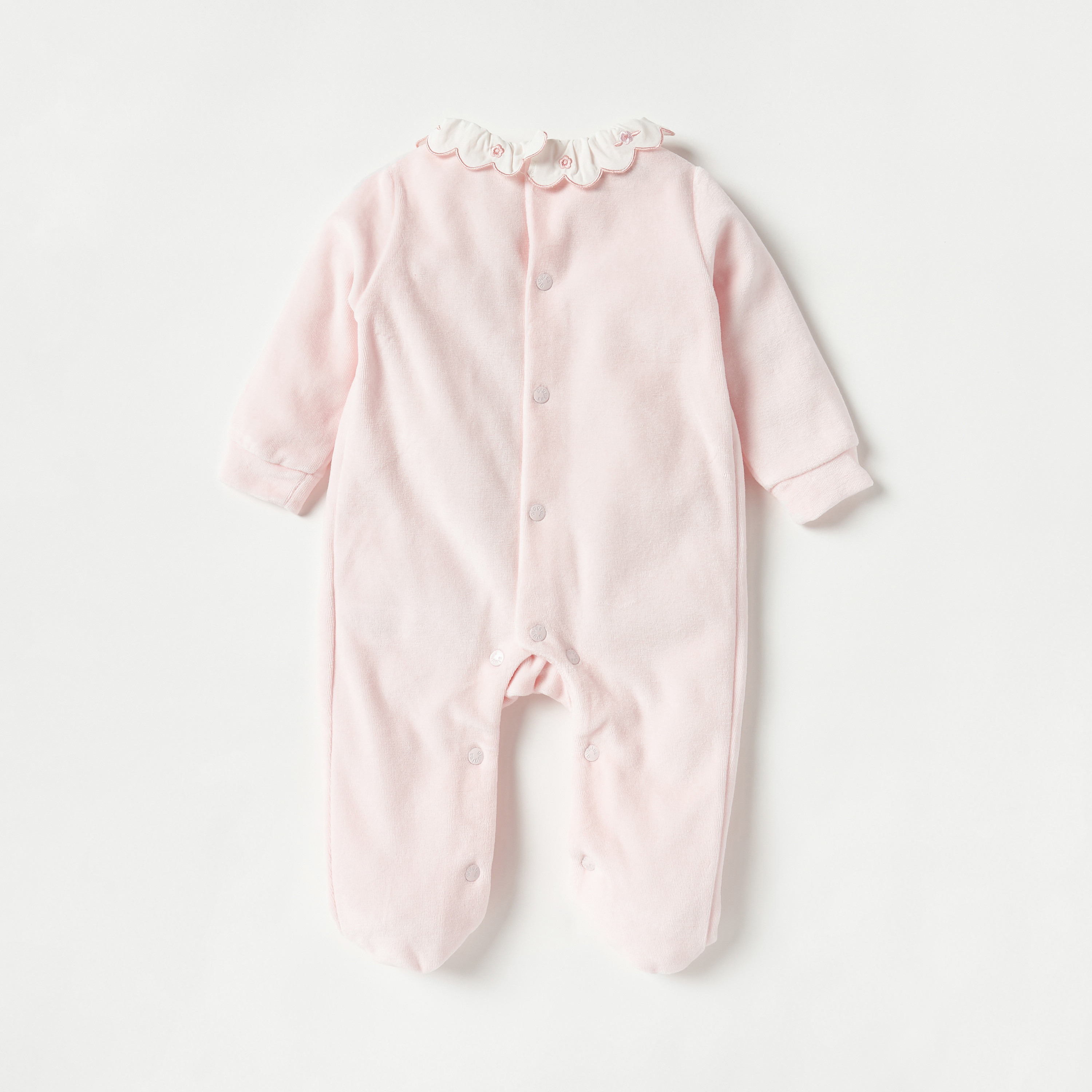 Giggles Embroidered Sleepsuit with Ruffle Collar and Smock Detail-baby-girls-clothing-nightwear-sleepsuits-image-3