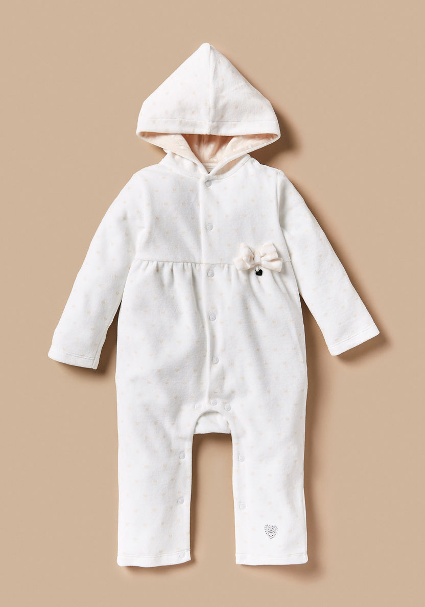 Giggles Heart Print Long Sleeves Sleepsuit with Hood and Button Closure-Sleepsuits-image-0
