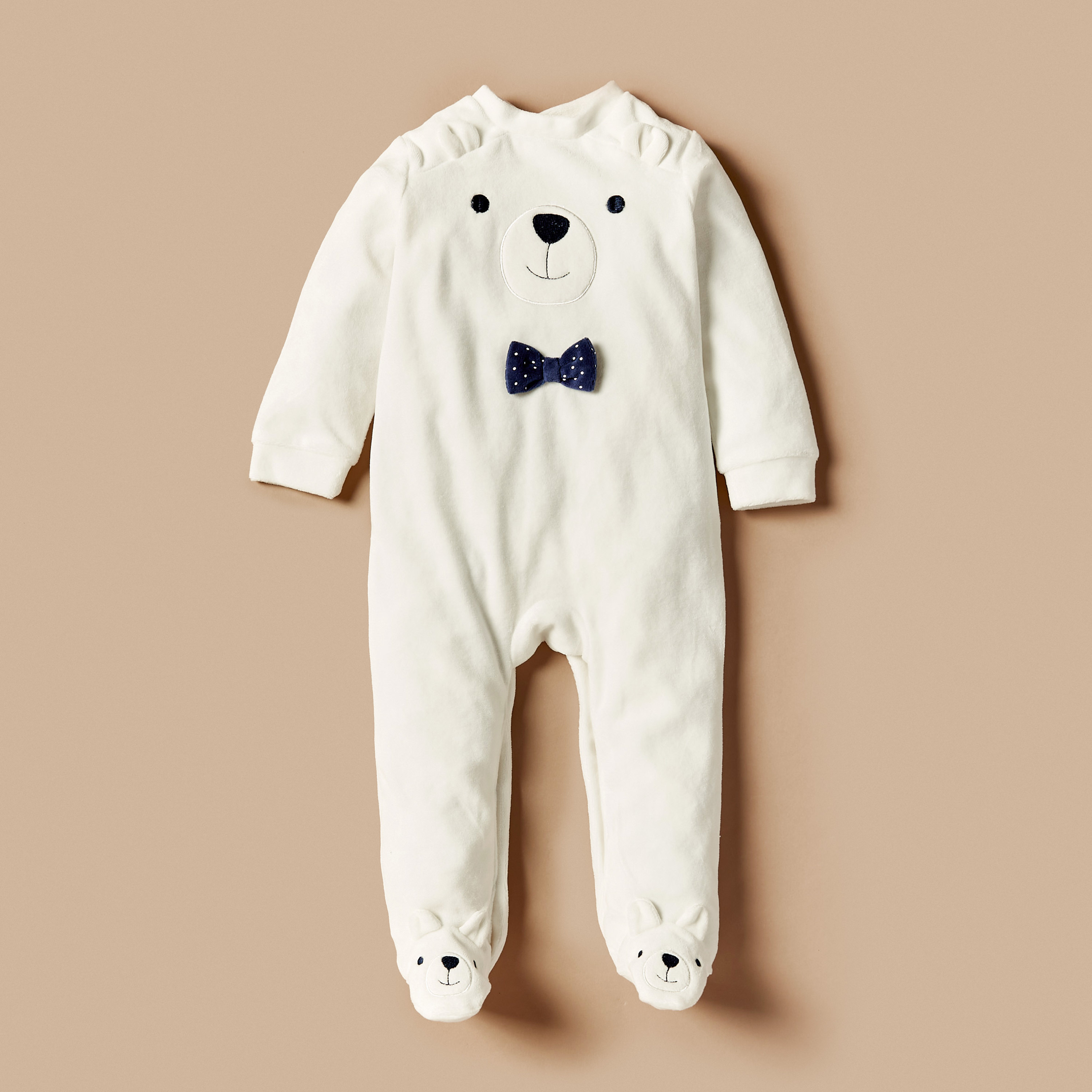 Juniors Bear Applique Detail Sleepsuit with Long Sleeves-baby-boys-clothing-nightwear-sleepsuits-image-1