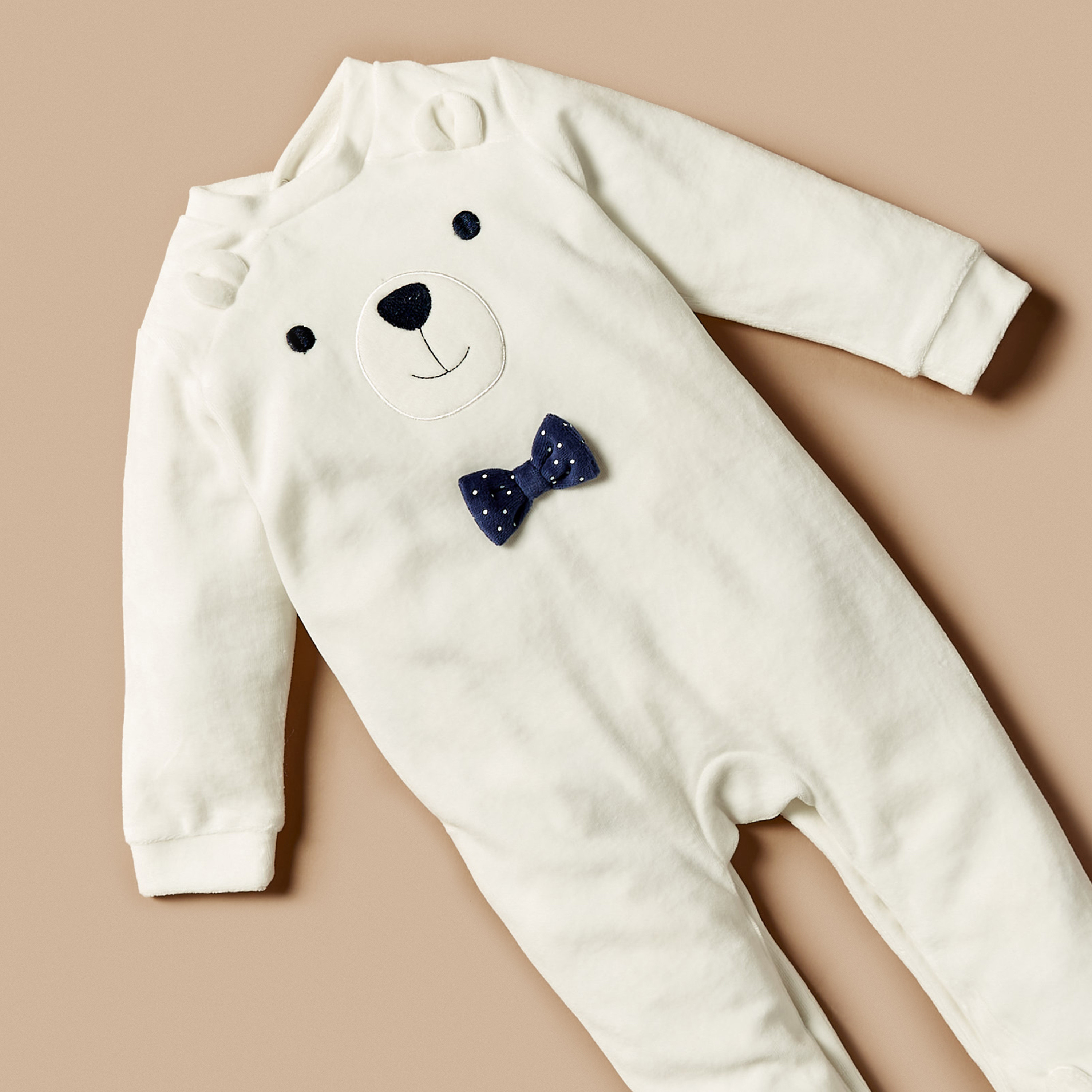 Juniors Bear Applique Detail Sleepsuit with Long Sleeves-baby-boys-clothing-nightwear-sleepsuits-image-2