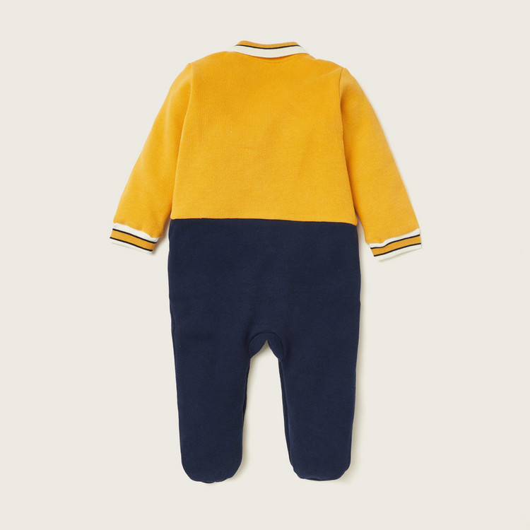 Giggles Colourblocked Sleepsuit with Collar and Long Sleeves