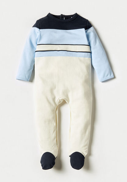 Giggles Colourblock Sleepsuit with Long Sleeves and Button Closure