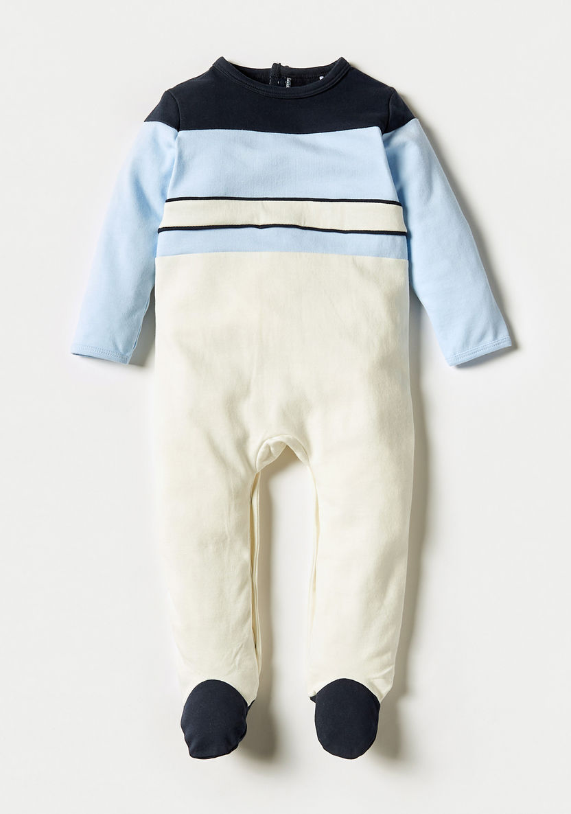 Giggles Colourblock Sleepsuit with Long Sleeves and Button Closure-Sleepsuits-image-0