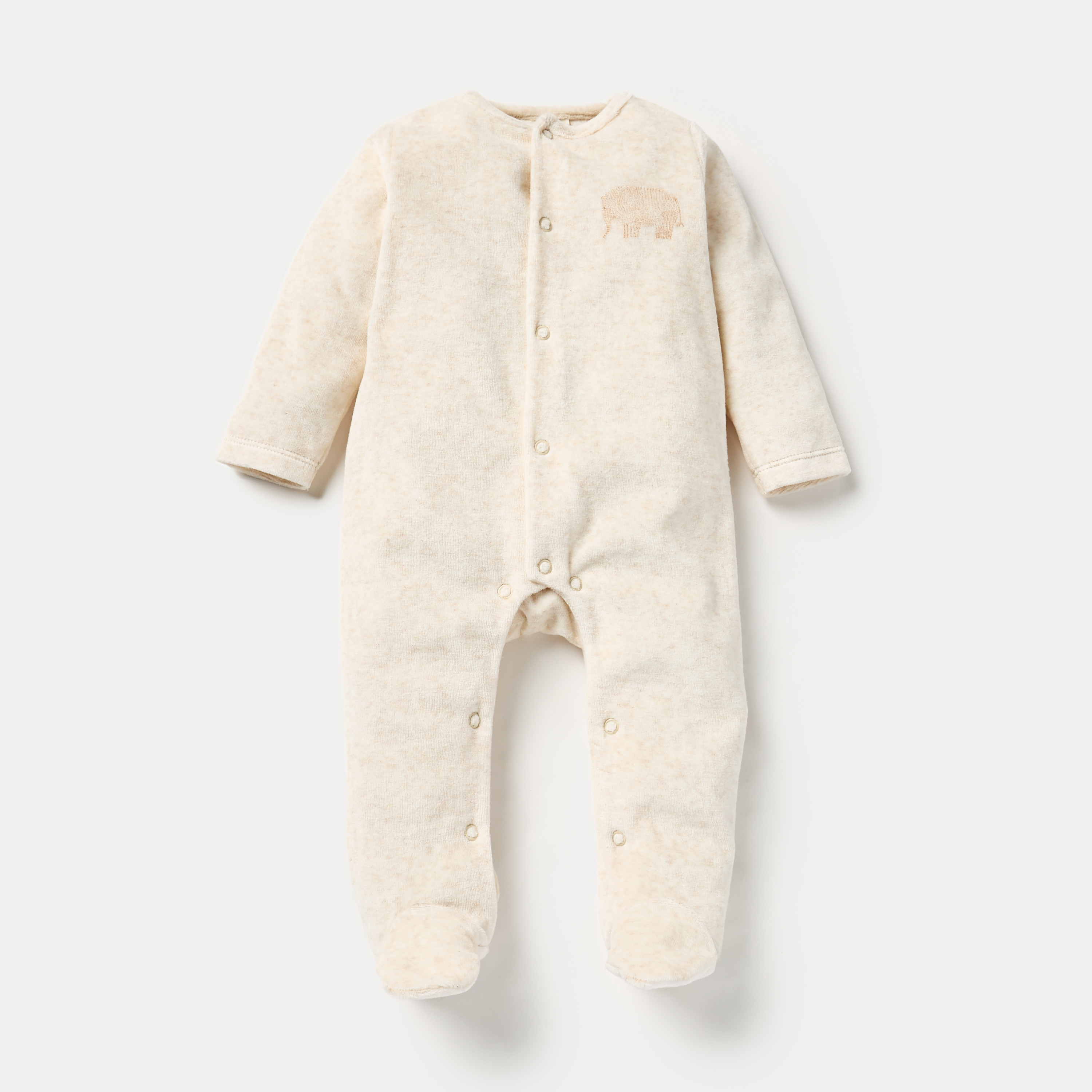 Juniors Elephant Print Velour Closed Feet Sleepsuit with Long Sleeves - Set of 2-baby-girls-clothing-nightwear-sleepsuits-image-2