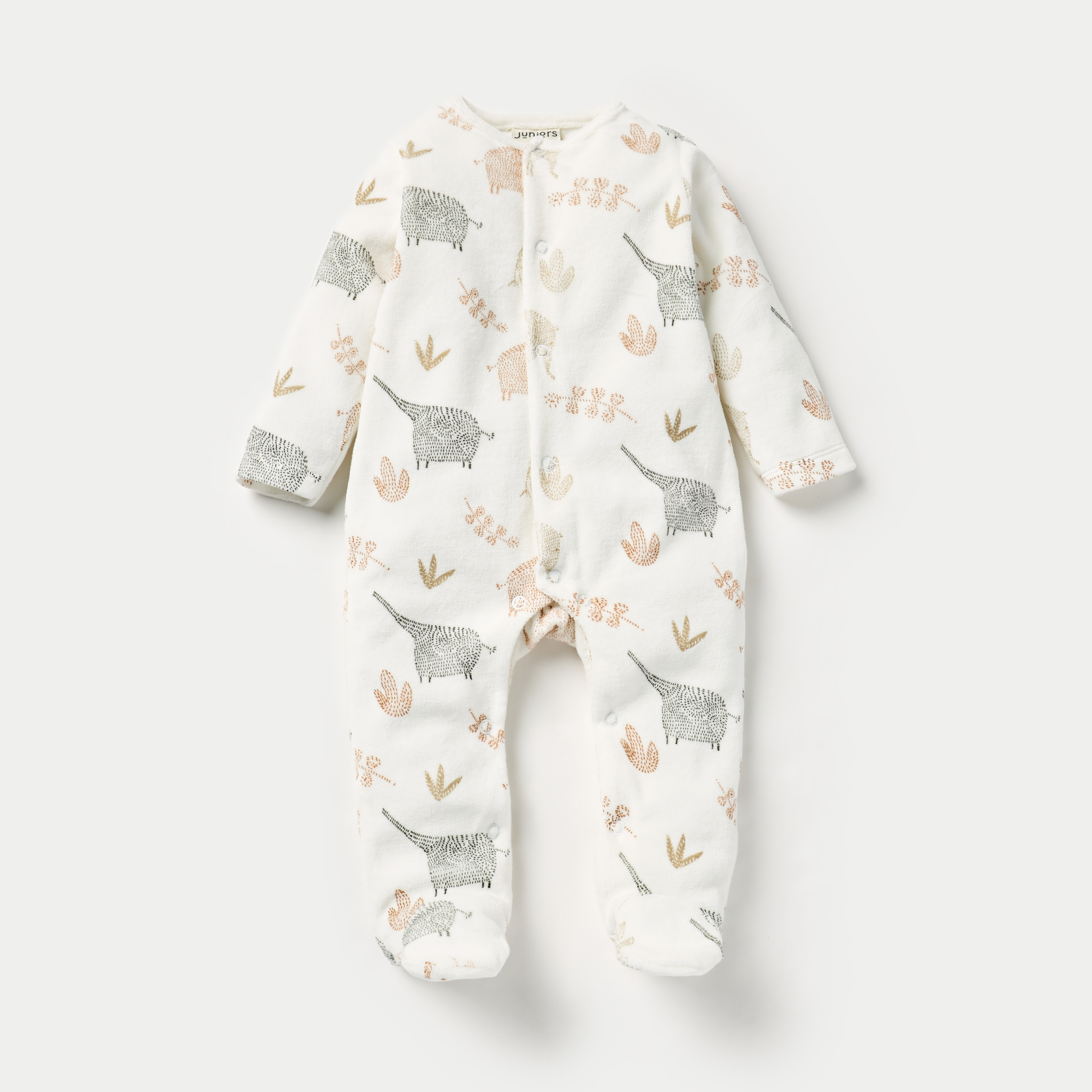 Juniors Elephant Print Velour Closed Feet Sleepsuit with Long Sleeves - Set of 2-baby-girls-clothing-nightwear-sleepsuits-image-3
